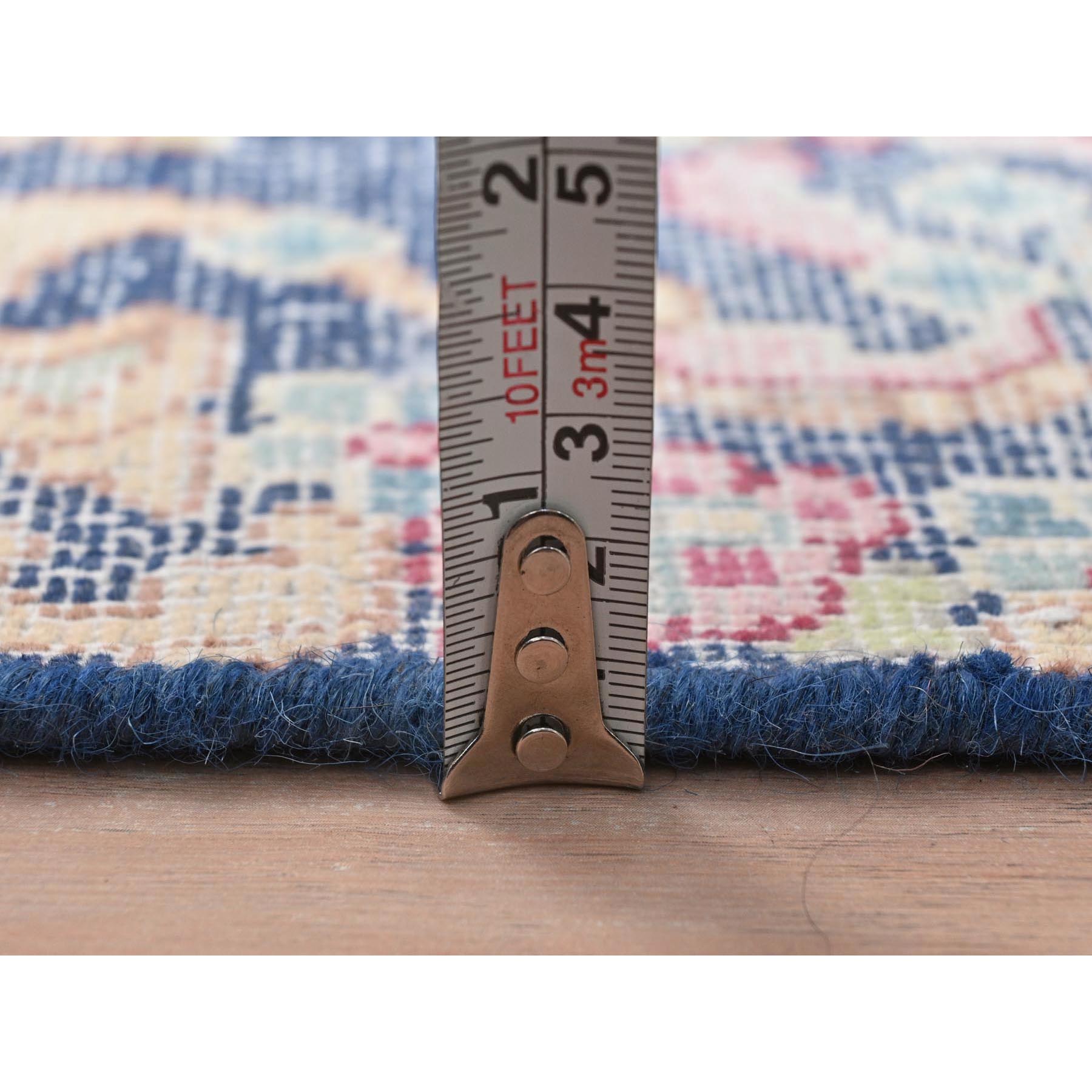 1'7"x1'7" Navy Blue, Distressed Look Worn Wool Hand Knotted, Old Persian Kerman Cropped Thin, Square Oriental Rug Sh81951