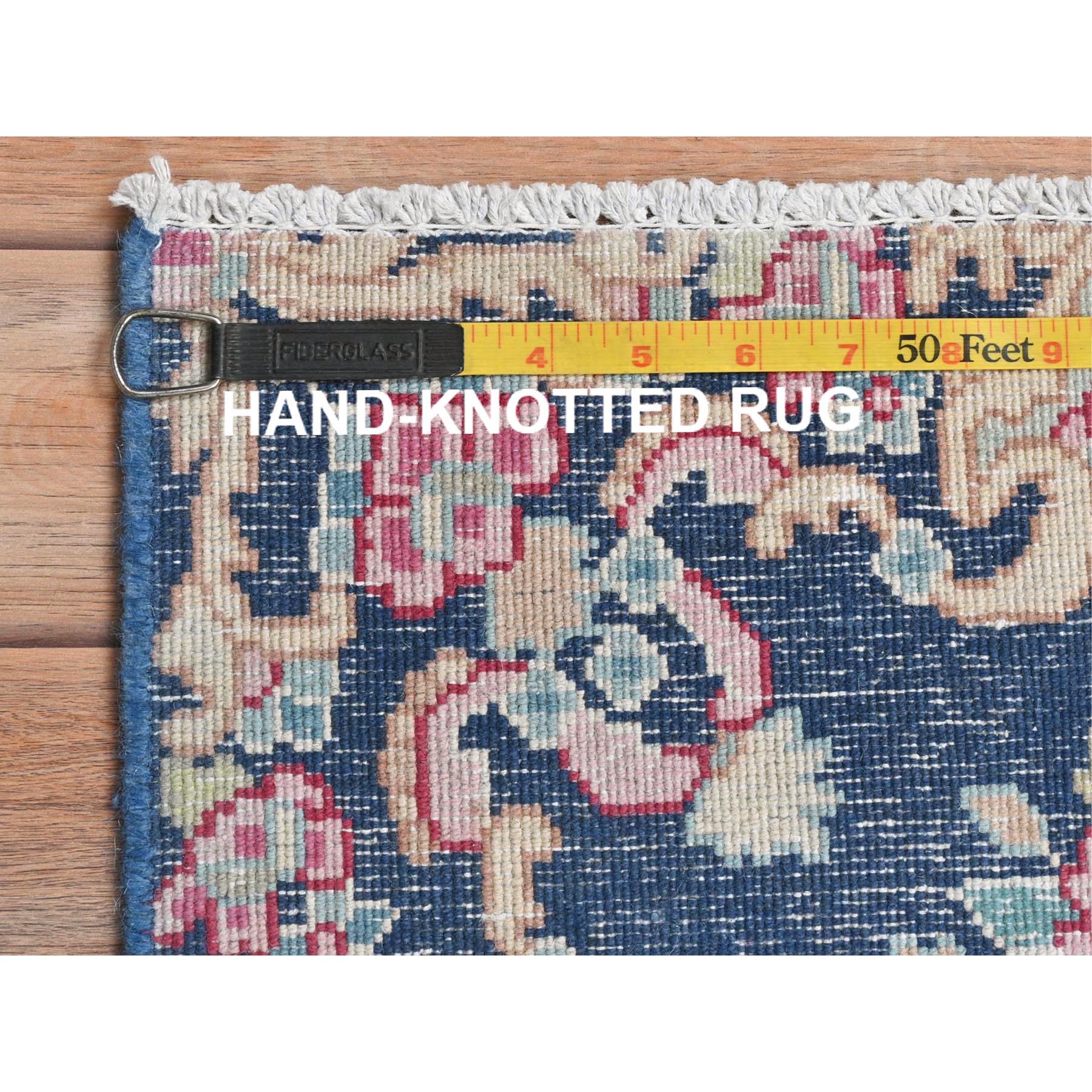 1'7"x1'7" Navy Blue, Distressed Look Worn Wool Hand Knotted, Old Persian Kerman Cropped Thin, Square Oriental Rug Sh81951