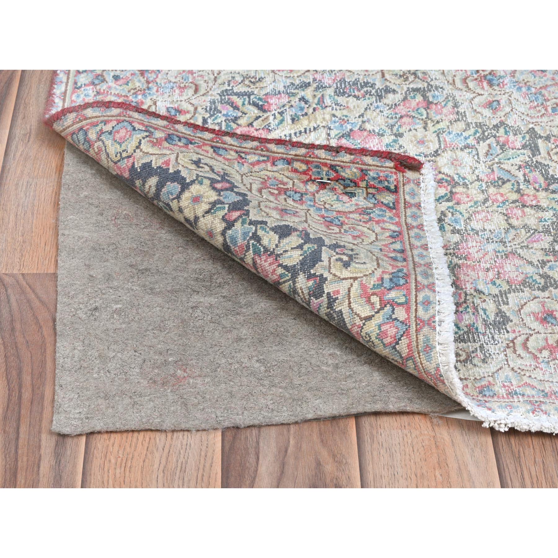 1'9"x1'9" Colorful, Hand Knotted Old Persian Kerman, Cropped Thin Distressed Look Worn Wool, Square Oriental Rug Sh81953