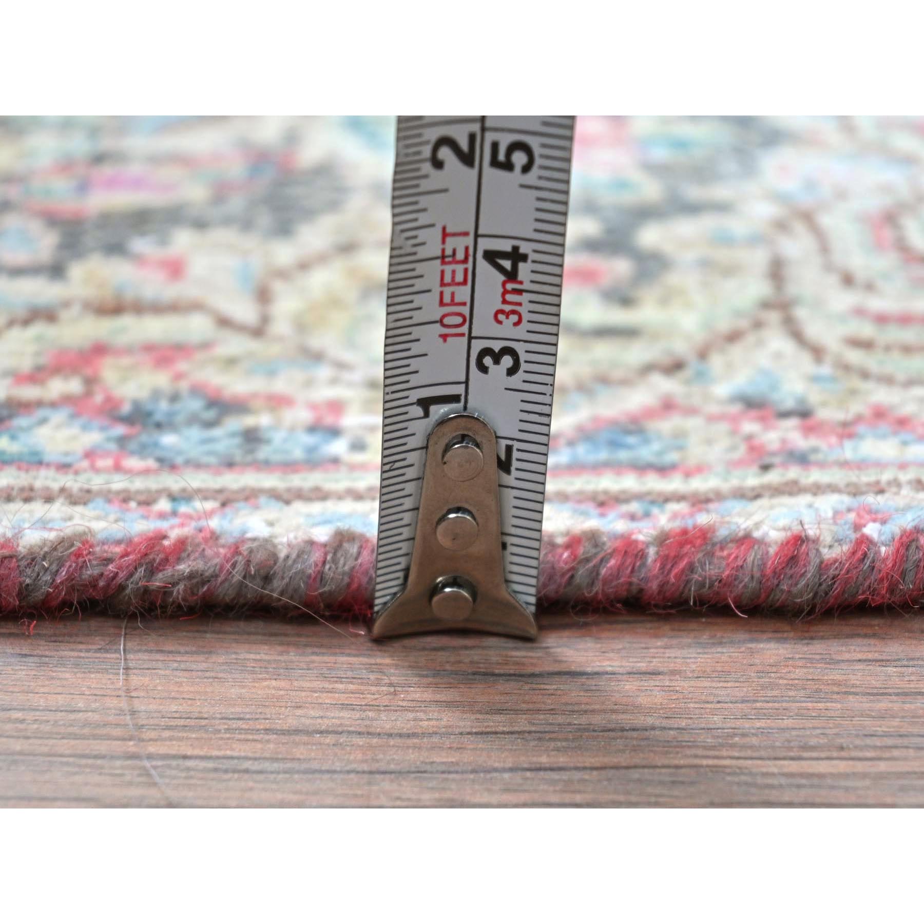 1'9"x1'9" Colorful, Hand Knotted Old Persian Kerman, Cropped Thin Distressed Look Worn Wool, Square Oriental Rug Sh81953
