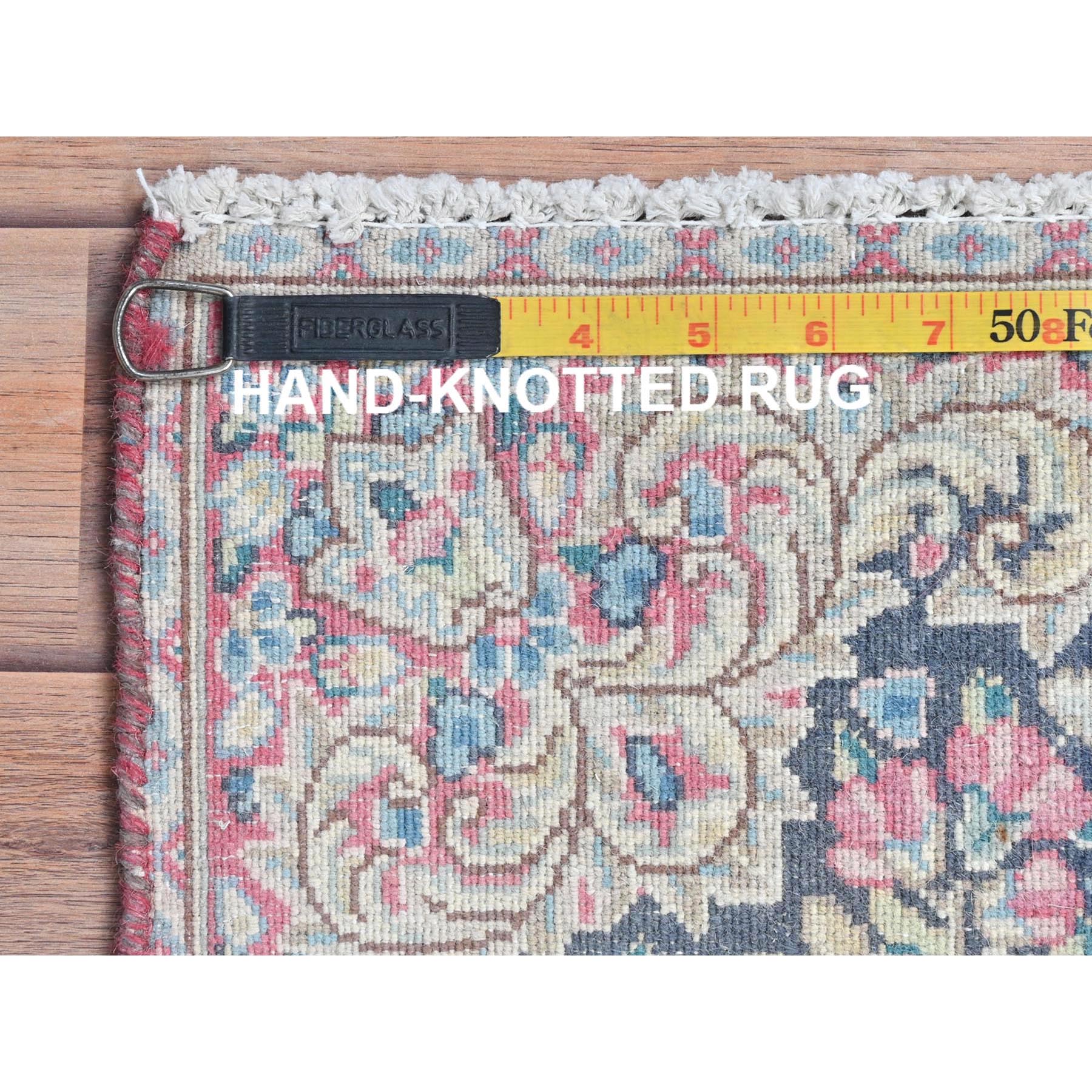 1'9"x1'9" Colorful, Hand Knotted Old Persian Kerman, Cropped Thin Distressed Look Worn Wool, Square Oriental Rug Sh81953