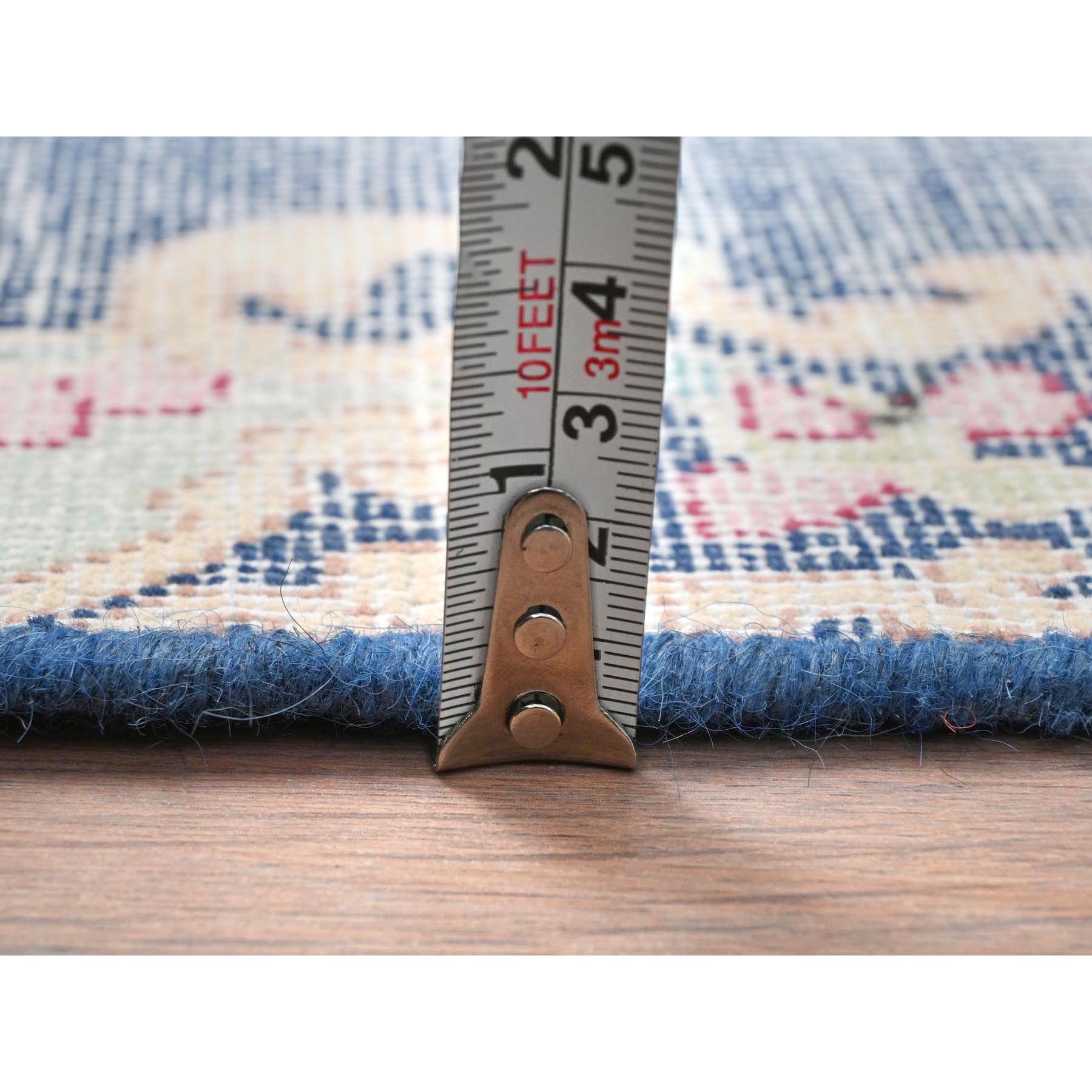 1'6"x2'1" Navy Blue, Worn Wool Hand Knotted, Vintage Persian Kerman Shabby Chic Sheared Low Distressed Look, Mat Oriental Rug Sh81954