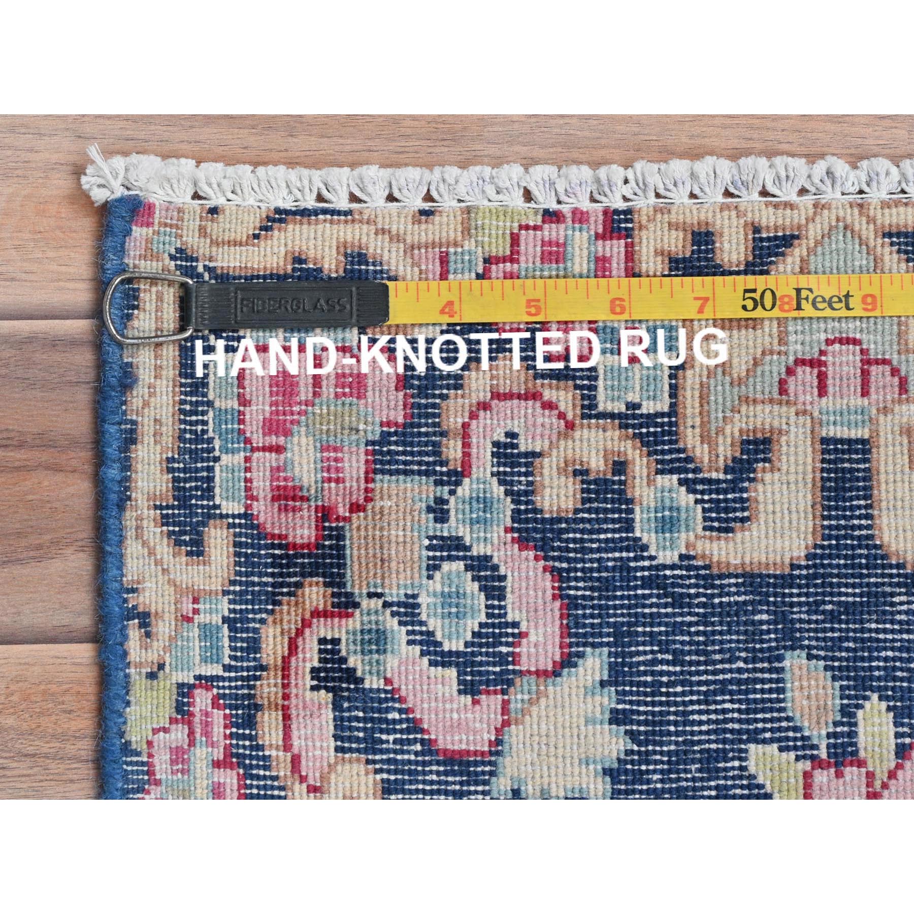 1'6"x2'1" Navy Blue, Worn Wool Hand Knotted, Vintage Persian Kerman Shabby Chic Sheared Low Distressed Look, Mat Oriental Rug Sh81954