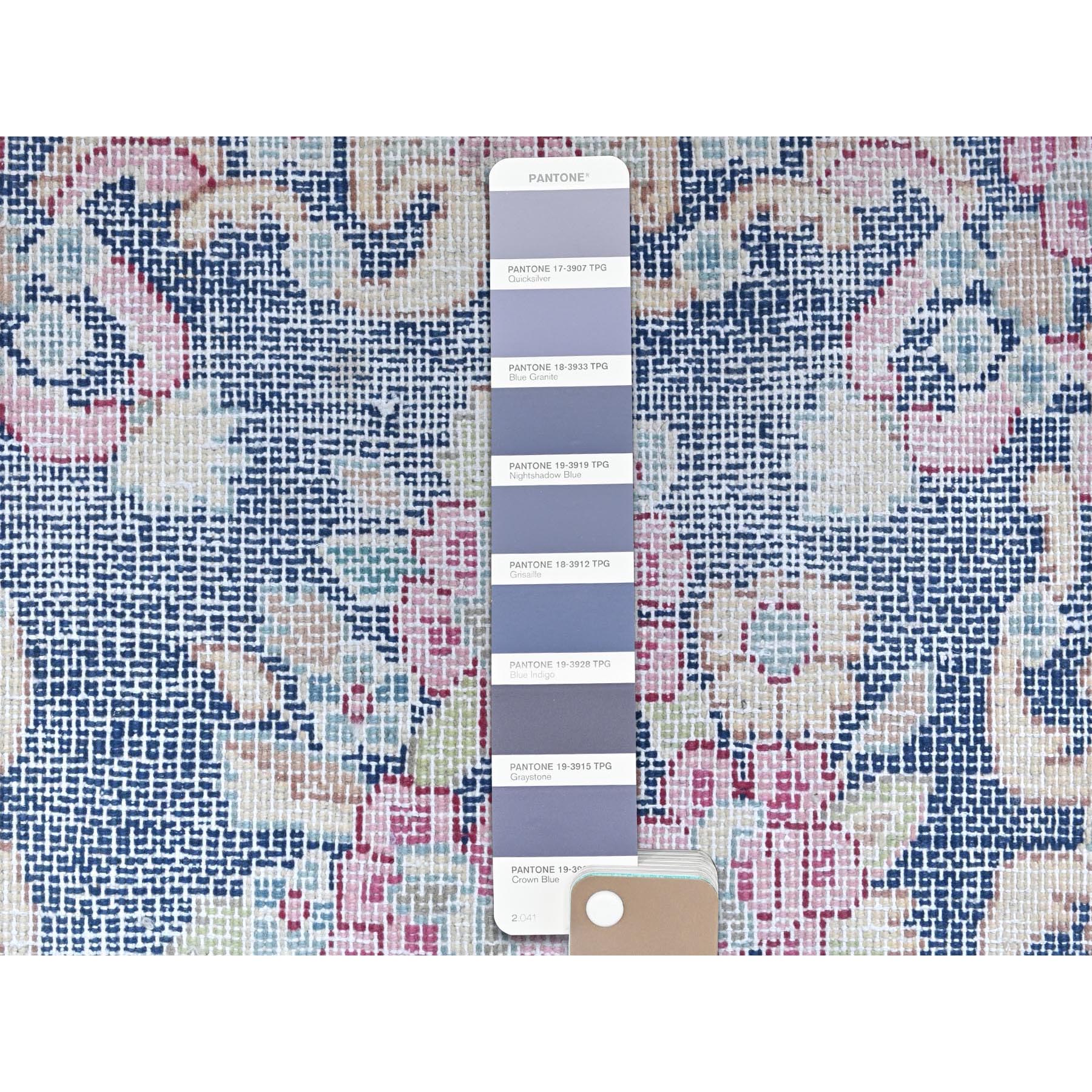 1'6"x1'6" Navy Blue, Hand Knotted Vintage Persian Kerman Shabby Chic, Sheared Low Distressed Look Worn Wool, Square Oriental Rug Sh81958