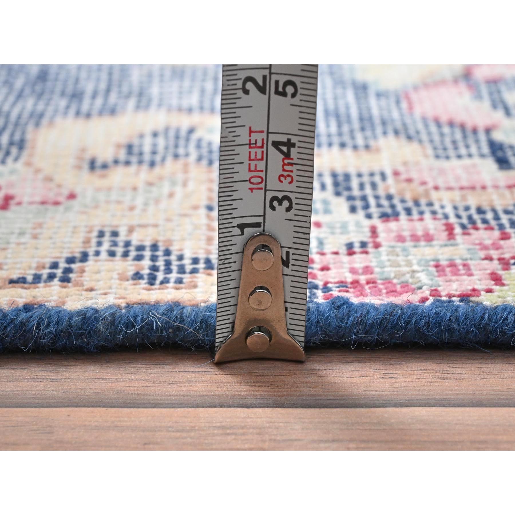 1'6"x1'6" Navy Blue, Hand Knotted Vintage Persian Kerman Shabby Chic, Sheared Low Distressed Look Worn Wool, Square Oriental Rug Sh81958