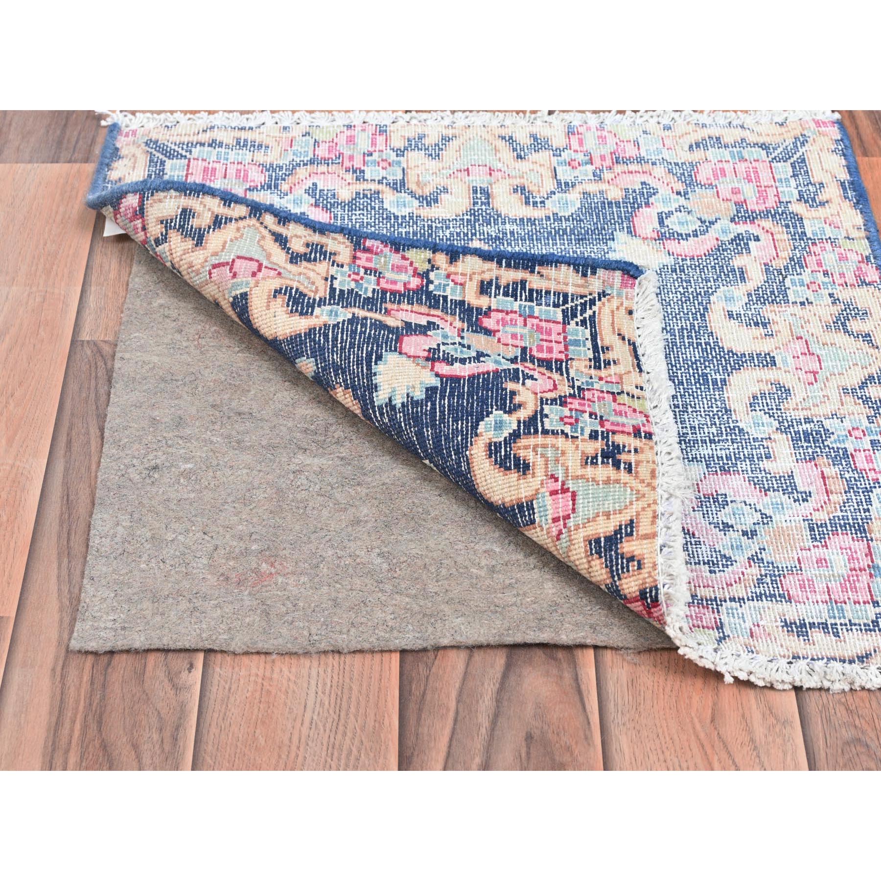 1'7"x1'7" Navy Blue, Old Persian Kerman Shabby Chic Cropped Thin, Distressed Look Worn Wool Hand Knotted, Square Oriental Rug Sh81959