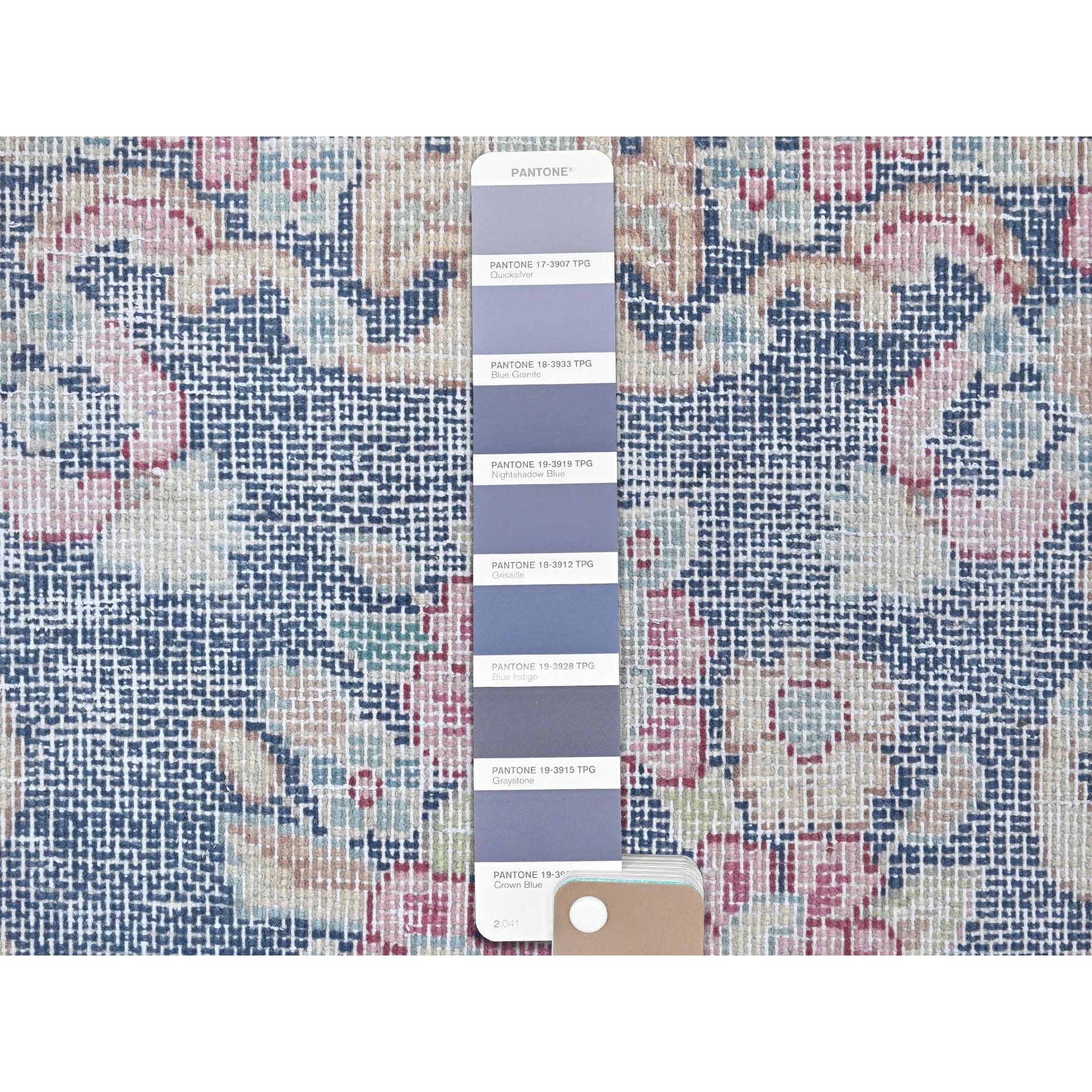 1'7"x1'7" Navy Blue, Old Persian Kerman Shabby Chic Cropped Thin, Distressed Look Worn Wool Hand Knotted, Square Oriental Rug Sh81959