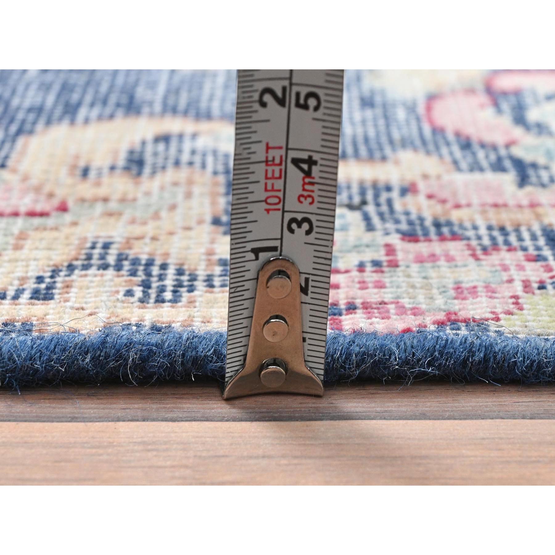 1'7"x1'7" Navy Blue, Old Persian Kerman Shabby Chic Cropped Thin, Distressed Look Worn Wool Hand Knotted, Square Oriental Rug Sh81959