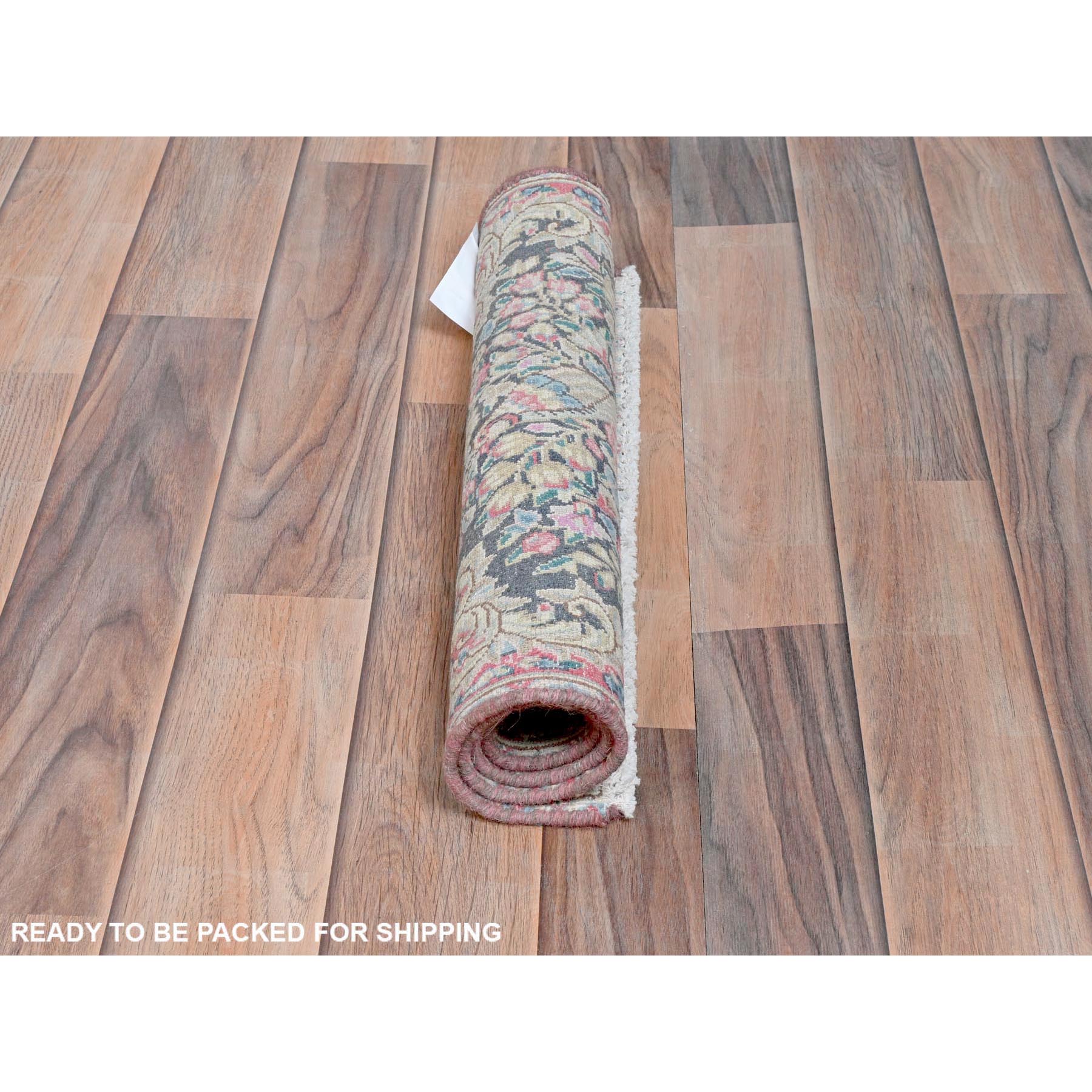 1'8"x2'4" Colorful, Worn Wool Hand Knotted, Old Persian Kerman Cropped Thin Distressed Look, Oriental Mat Rug Sh81961