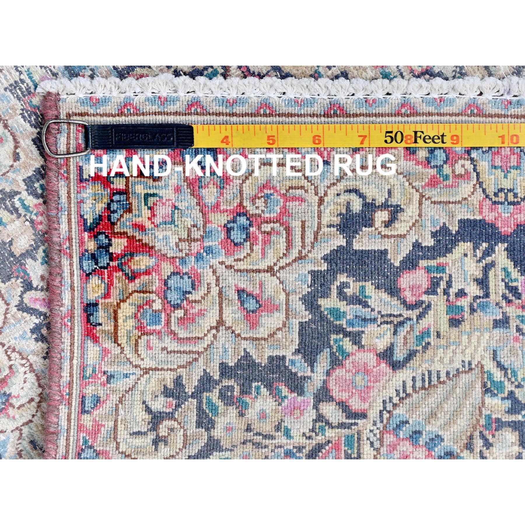 1'8"x2'4" Colorful, Worn Wool Hand Knotted, Old Persian Kerman Cropped Thin Distressed Look, Oriental Mat Rug Sh81961