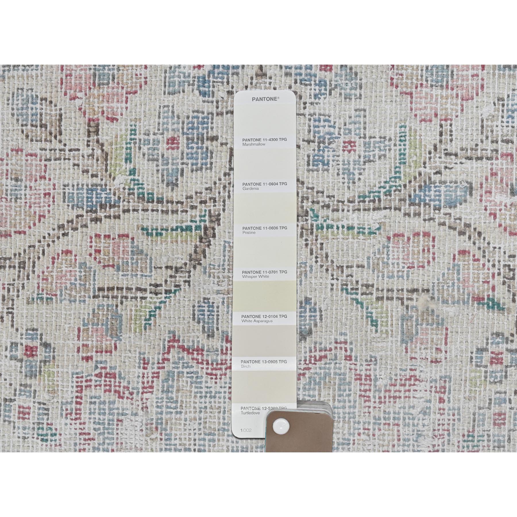 1'10"x2'6" Ivory, Vintage Persian Kerman Sheared Low, Distressed Look Worn Wool Hand Knotted, Mat Oriental Rug Sh81964