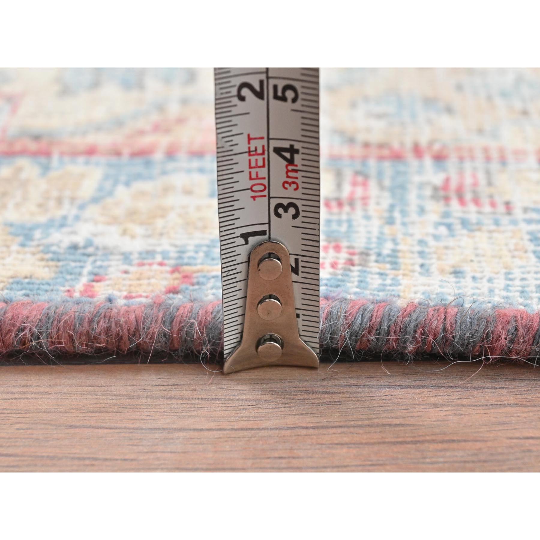 1'10"x2'6" Ivory, Vintage Persian Kerman Sheared Low, Distressed Look Worn Wool Hand Knotted, Mat Oriental Rug Sh81964