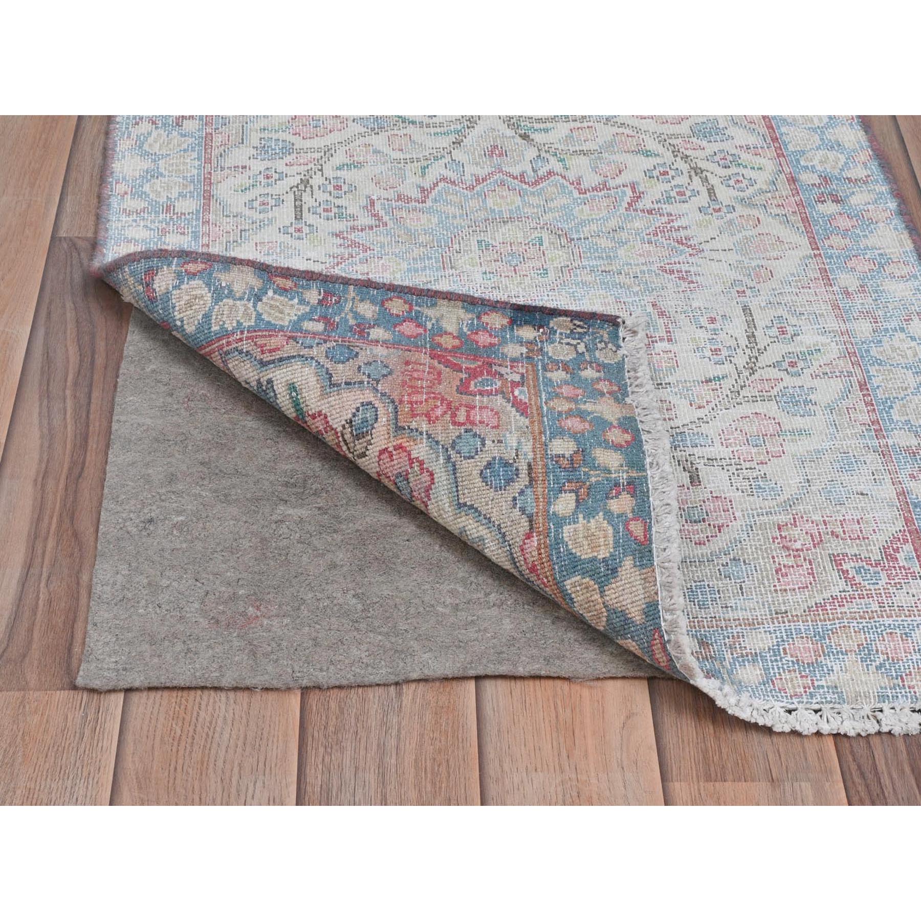 2'x2'7" Ivory, Vintage Persian Kerman Sheared Low, Distressed Look Worn Wool Hand Knotted, Mat Oriental Rug Sh81966
