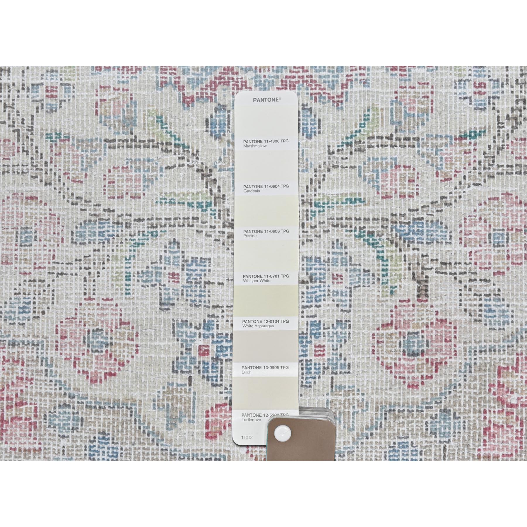 2'x2'7" Ivory, Vintage Persian Kerman Sheared Low, Distressed Look Worn Wool Hand Knotted, Mat Oriental Rug Sh81966