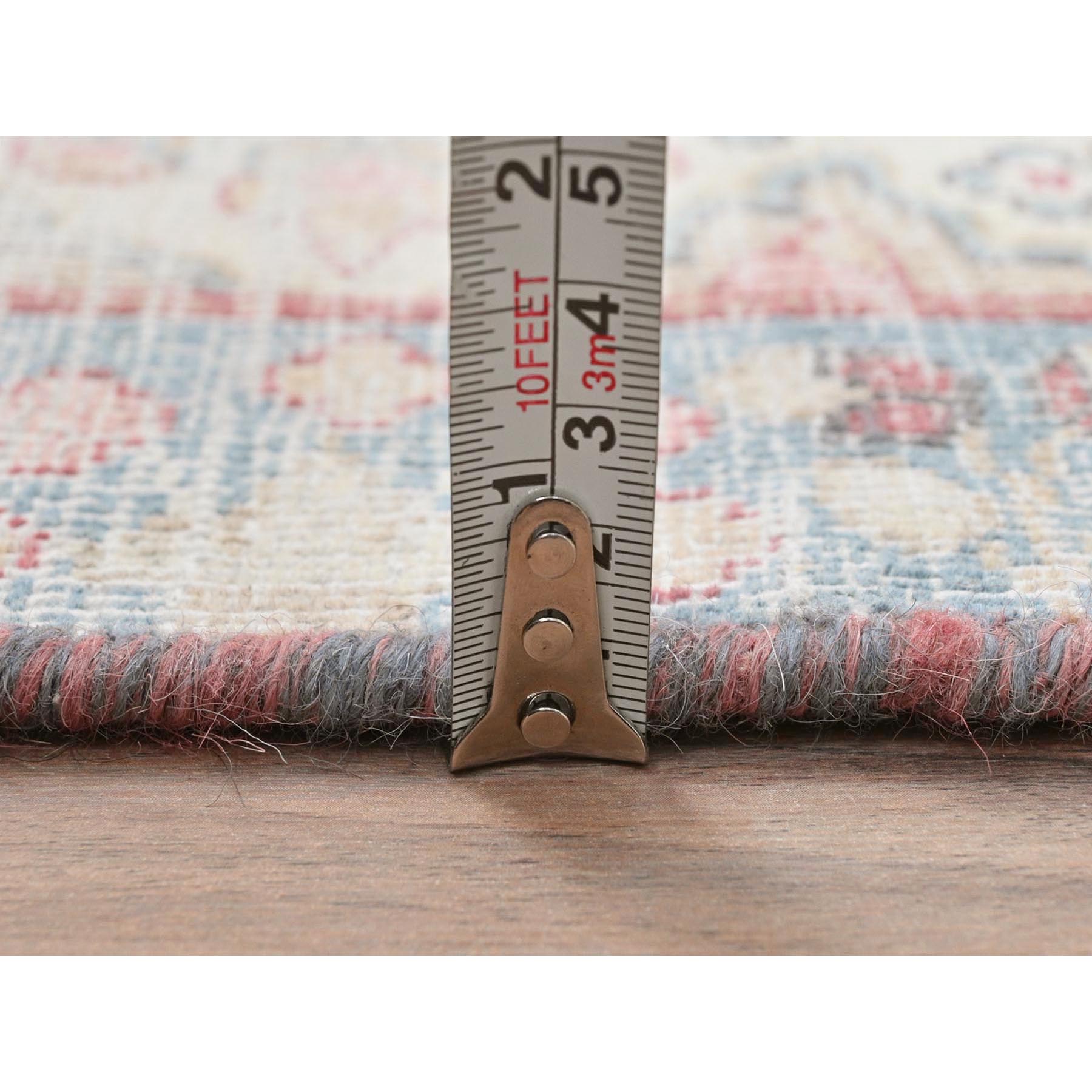 2'x2'7" Ivory, Vintage Persian Kerman Sheared Low, Distressed Look Worn Wool Hand Knotted, Mat Oriental Rug Sh81966
