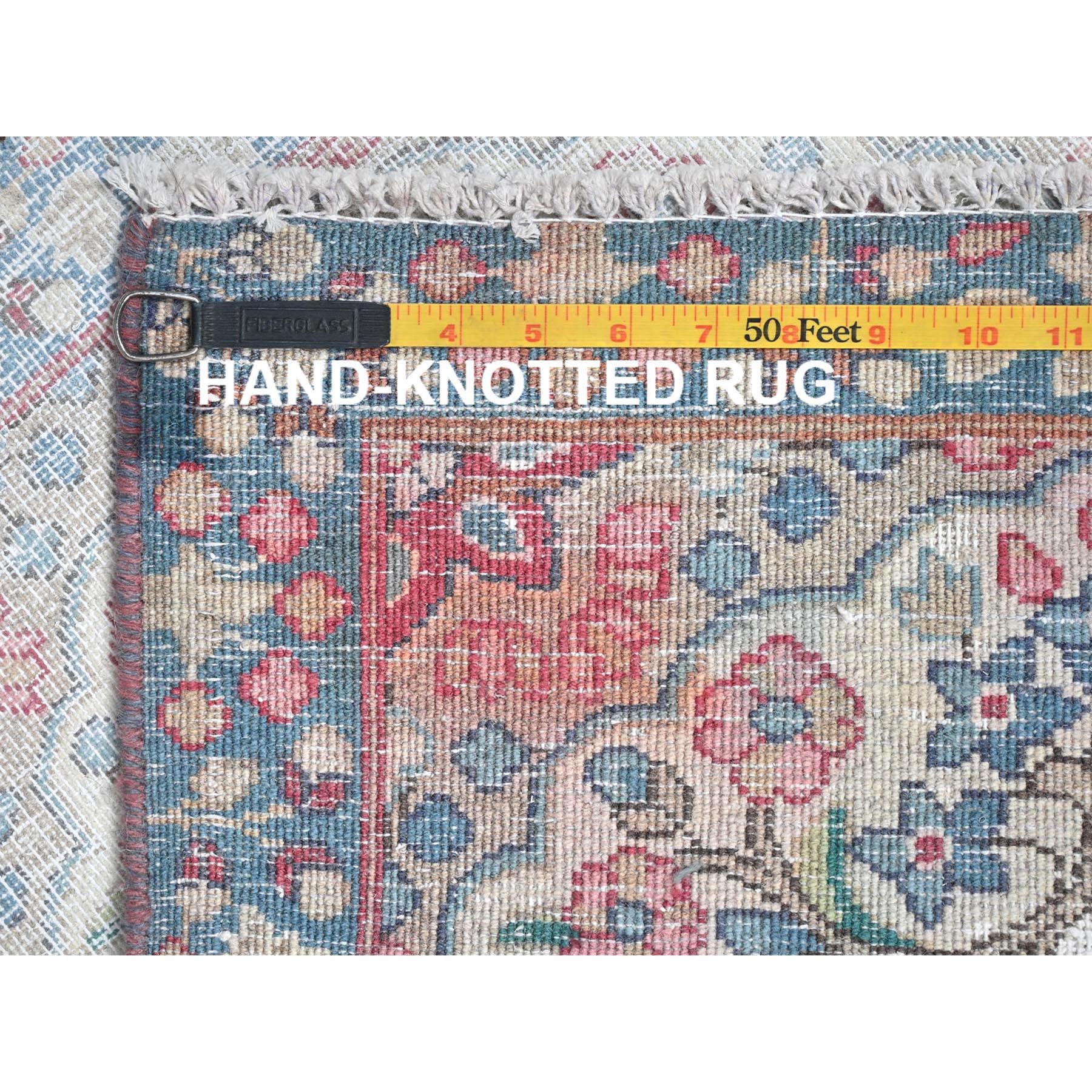2'x2'7" Ivory, Vintage Persian Kerman Sheared Low, Distressed Look Worn Wool Hand Knotted, Mat Oriental Rug Sh81966