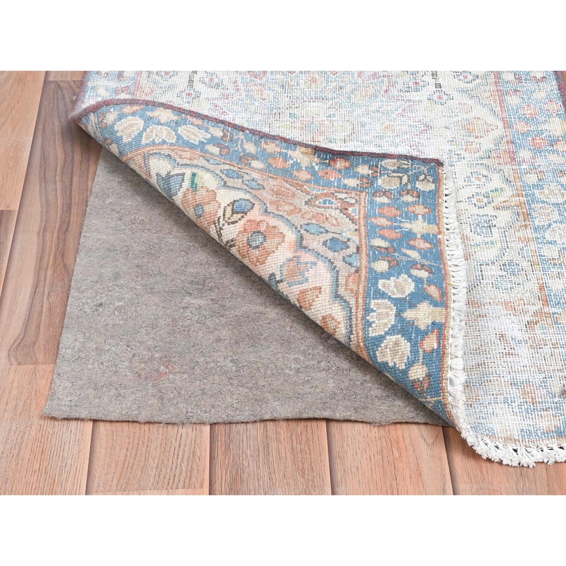 1'9"x2'9" Ivory, Old Persian Kerman Cropped Thin, Distressed Look Worn Wool Hand Knotted, Mat Oriental Rug Sh81969