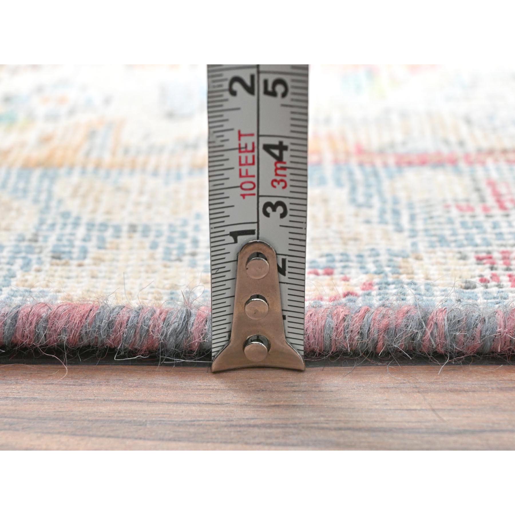 1'9"x2'9" Ivory, Old Persian Kerman Cropped Thin, Distressed Look Worn Wool Hand Knotted, Mat Oriental Rug Sh81969