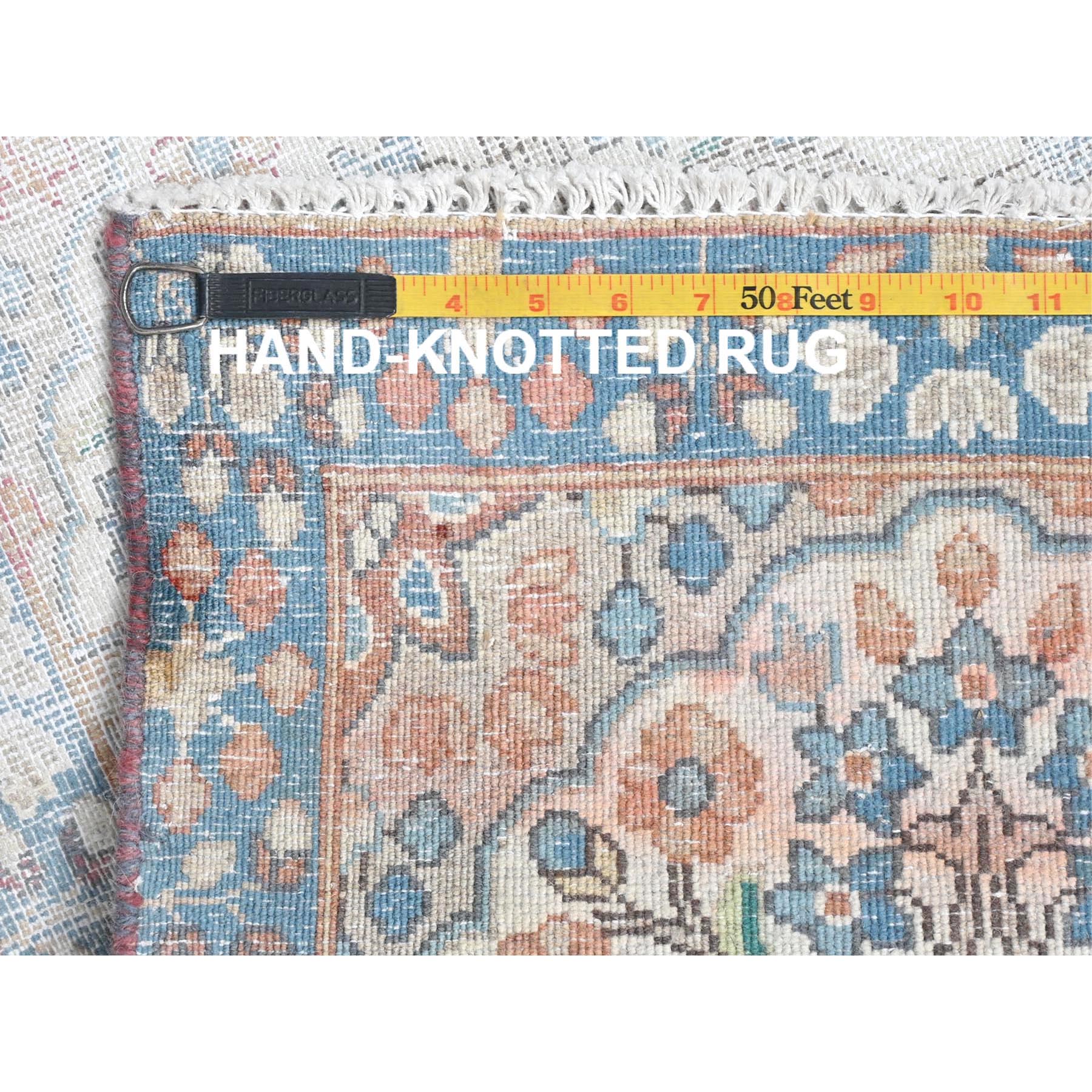 1'9"x2'9" Ivory, Old Persian Kerman Cropped Thin, Distressed Look Worn Wool Hand Knotted, Mat Oriental Rug Sh81969