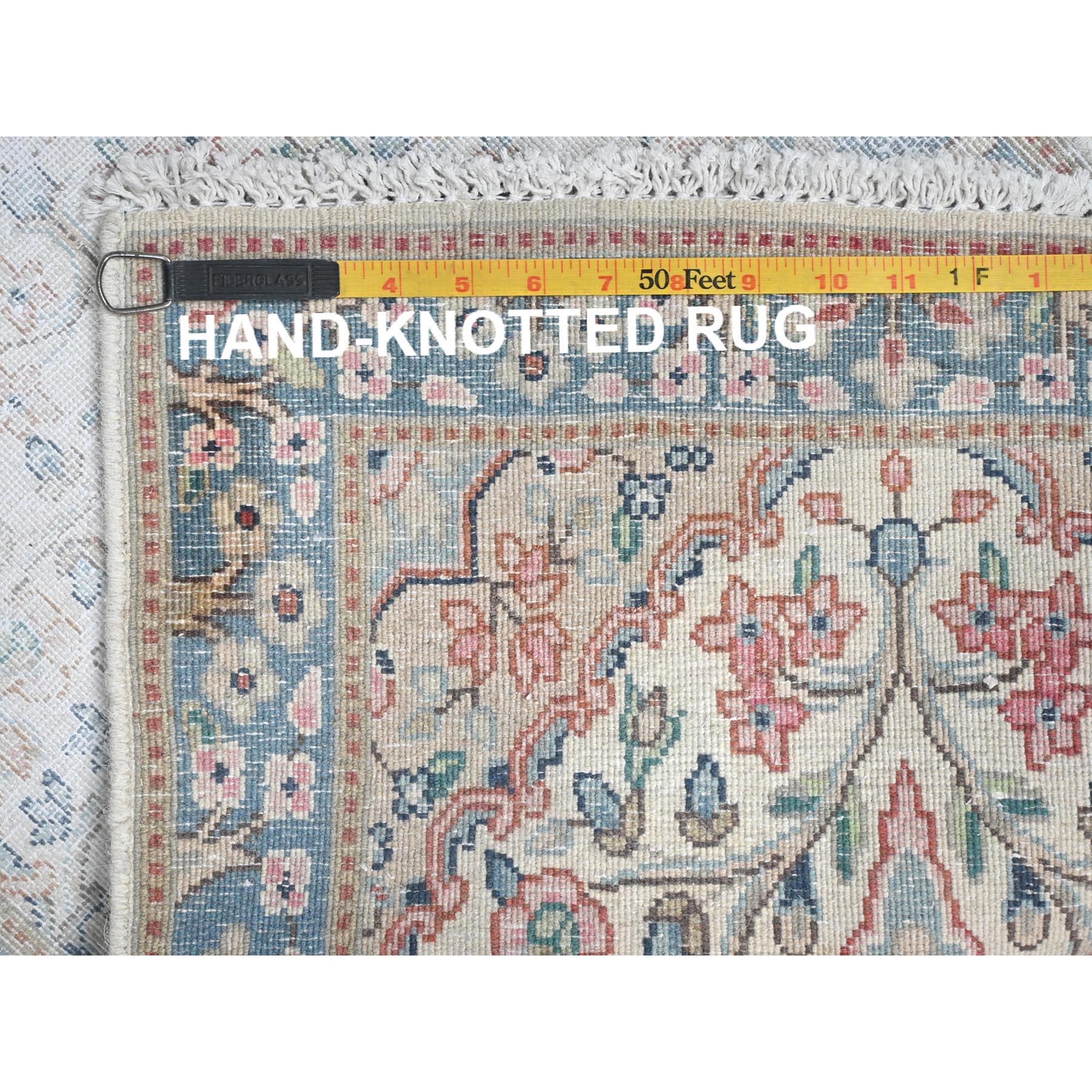 1'10"x2'10" Ivory, Hand Knotted Vintage Persian Kerman, Sheared Low Distressed Look Worn Wool, Mat Oriental Rug Sh81970