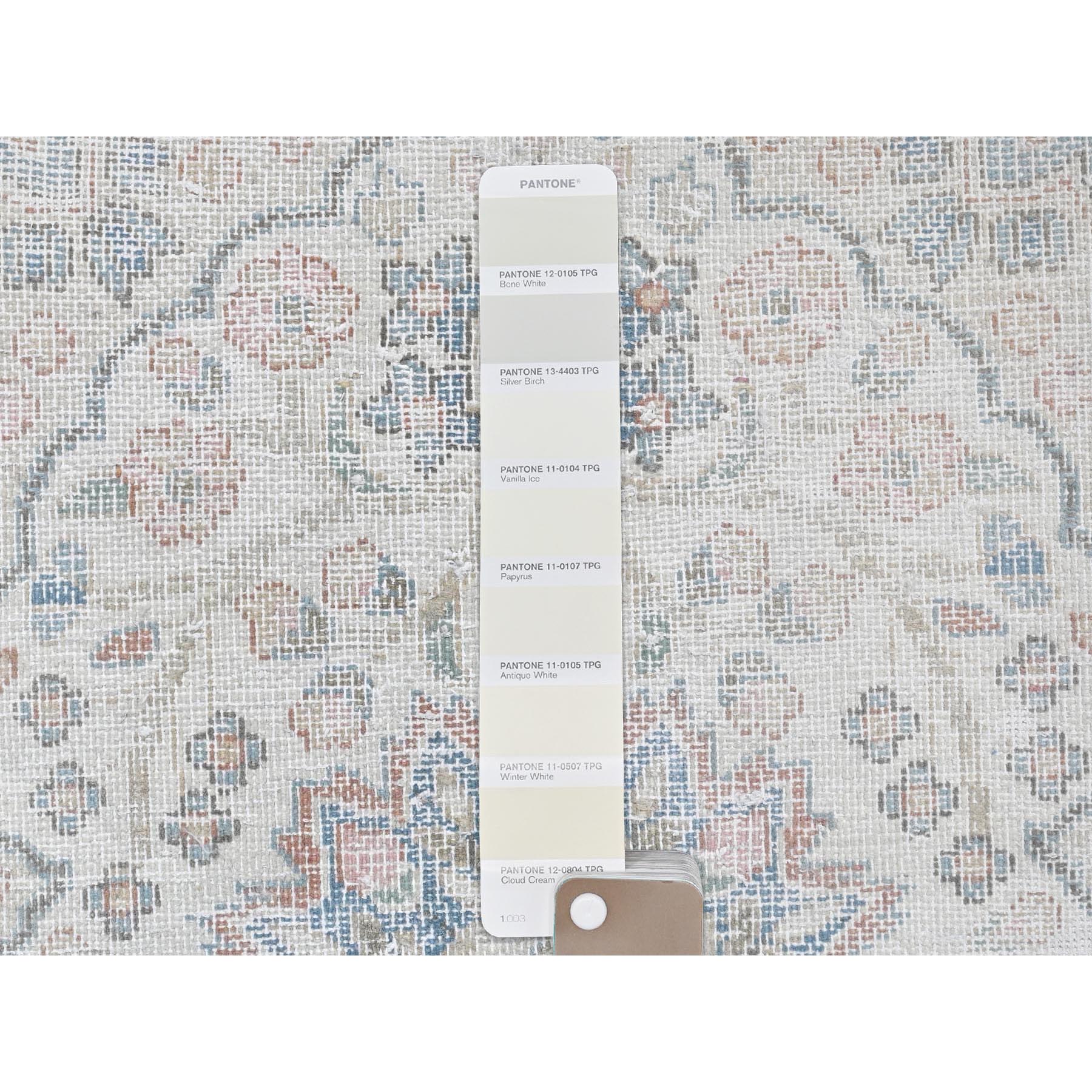2'x2'9" Ivory, Old Persian Kerman Cropped Thin, Distressed Look Worn Wool Hand Knotted, Mat Oriental Rug Sh81973