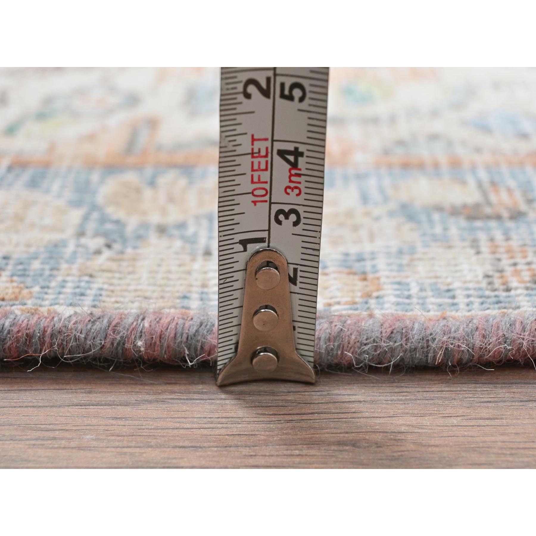 2'x2'9" Ivory, Hand Knotted Vintage Persian Kerman, Sheared Low Distressed Look Worn Wool, Mat Oriental Rug Sh81974