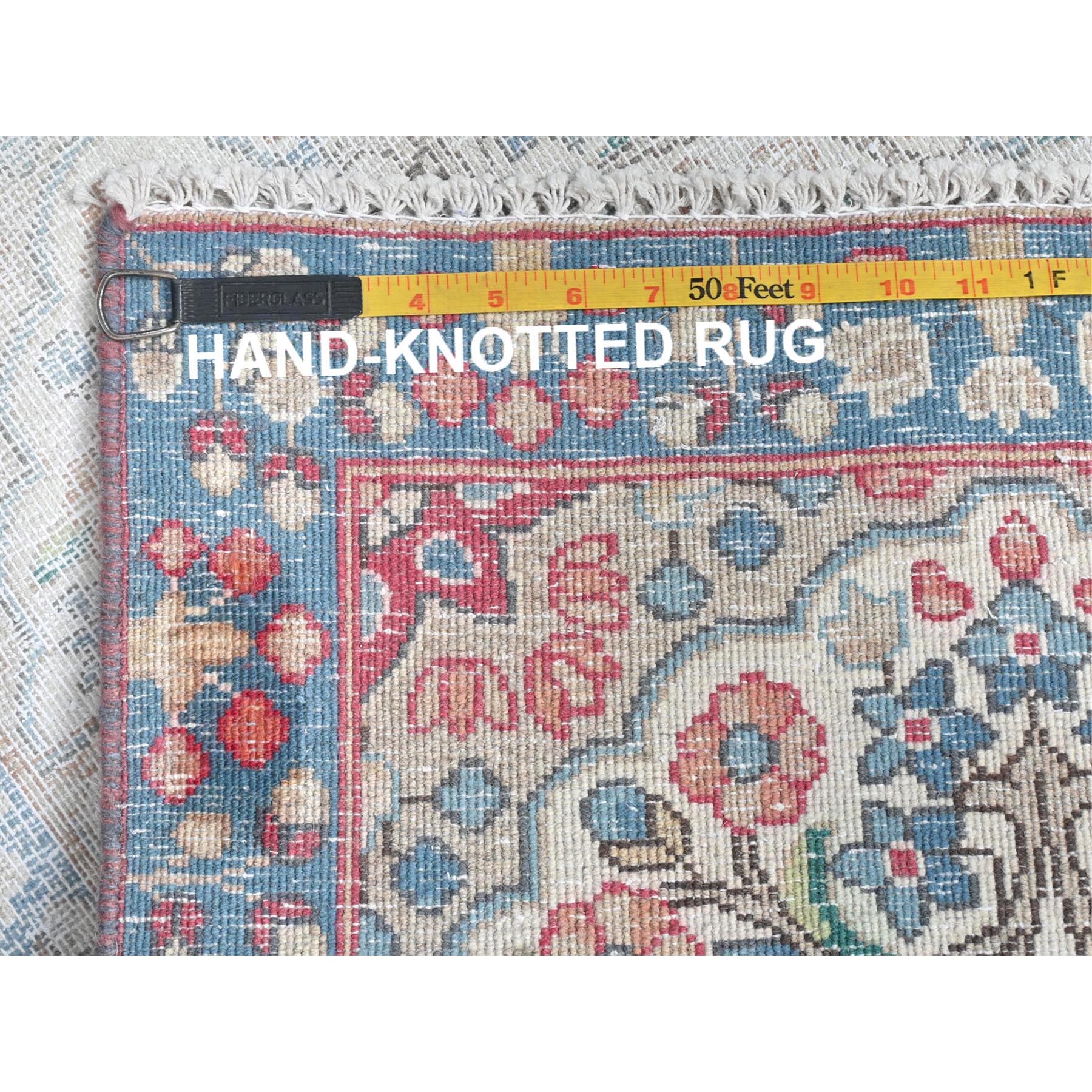 2'x2'9" Ivory, Hand Knotted Vintage Persian Kerman, Sheared Low Distressed Look Worn Wool, Mat Oriental Rug Sh81974