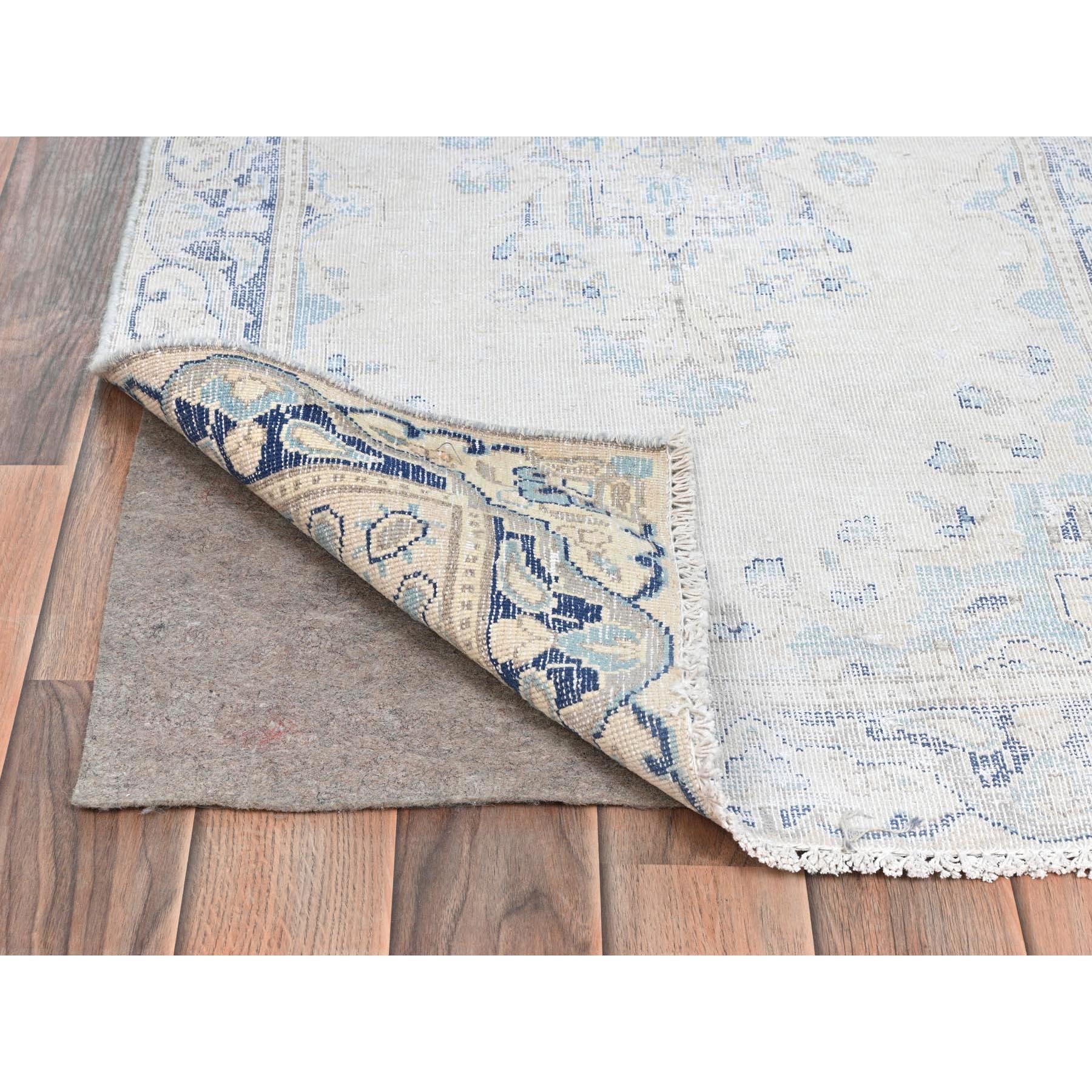 2'4"x4'6" Ivory, Worn Wool Hand Knotted, Old Persian Kerman Shabby Chic Cropped Thin Distressed Look, Oriental Rug Sh81975