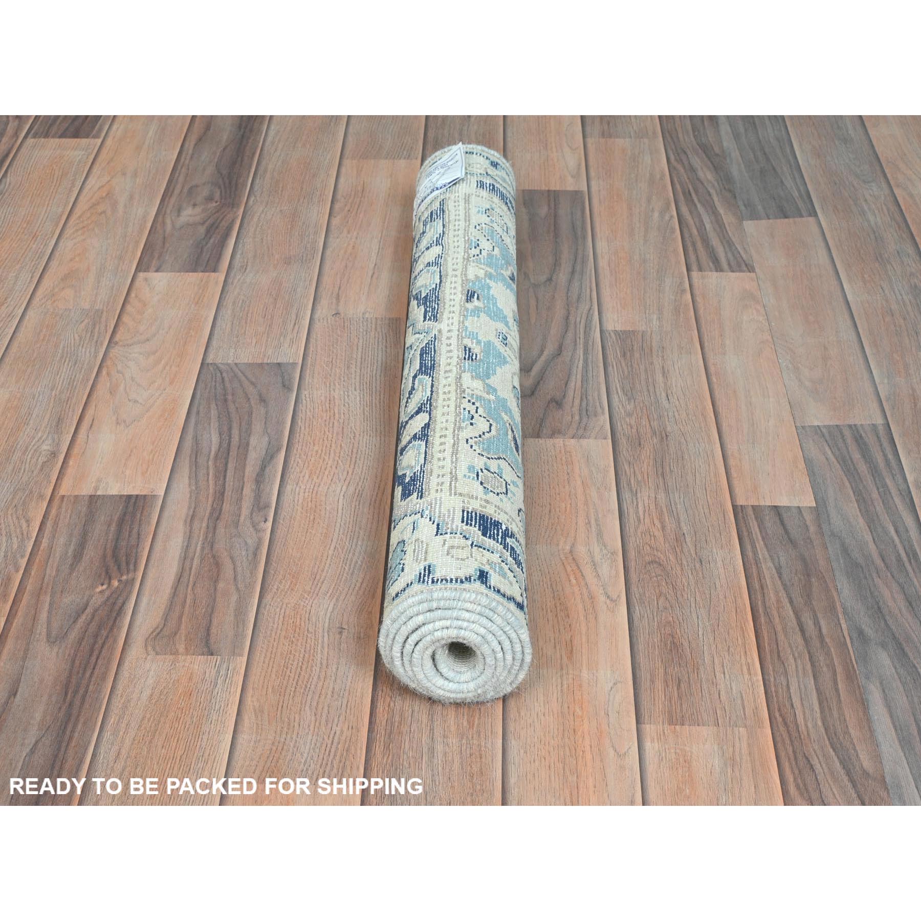 2'4"x4'6" Ivory, Worn Wool Hand Knotted, Old Persian Kerman Shabby Chic Cropped Thin Distressed Look, Oriental Rug Sh81975