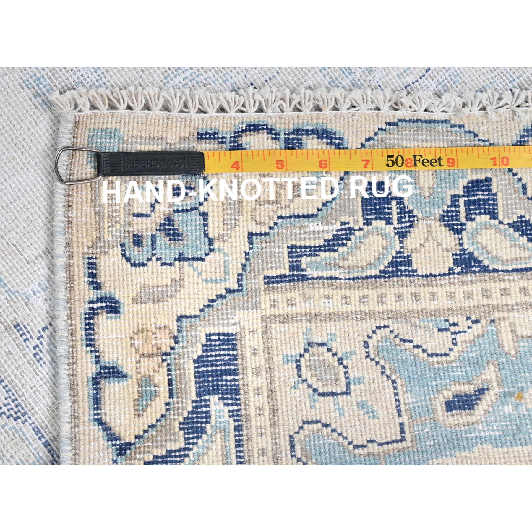 2'4"x4'6" Ivory, Worn Wool Hand Knotted, Old Persian Kerman Shabby Chic Cropped Thin Distressed Look, Oriental Rug Sh81975