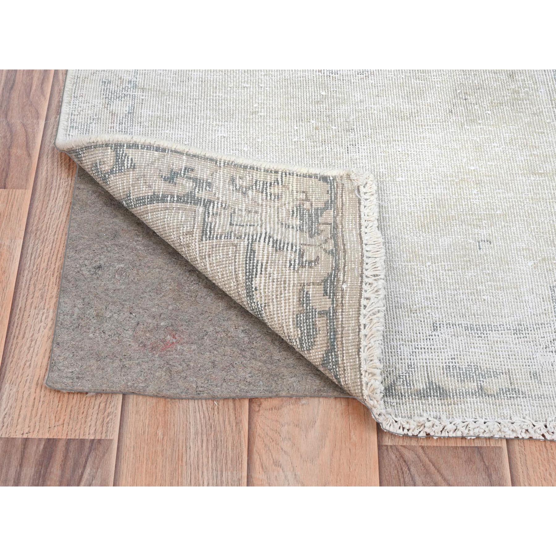1'9"x3'6" Ivory, Cropped Thin Distressed Look Worn Wool, Hand Knotted Old Persian Kerman Shabby Chic, Oriental Rug Sh81977