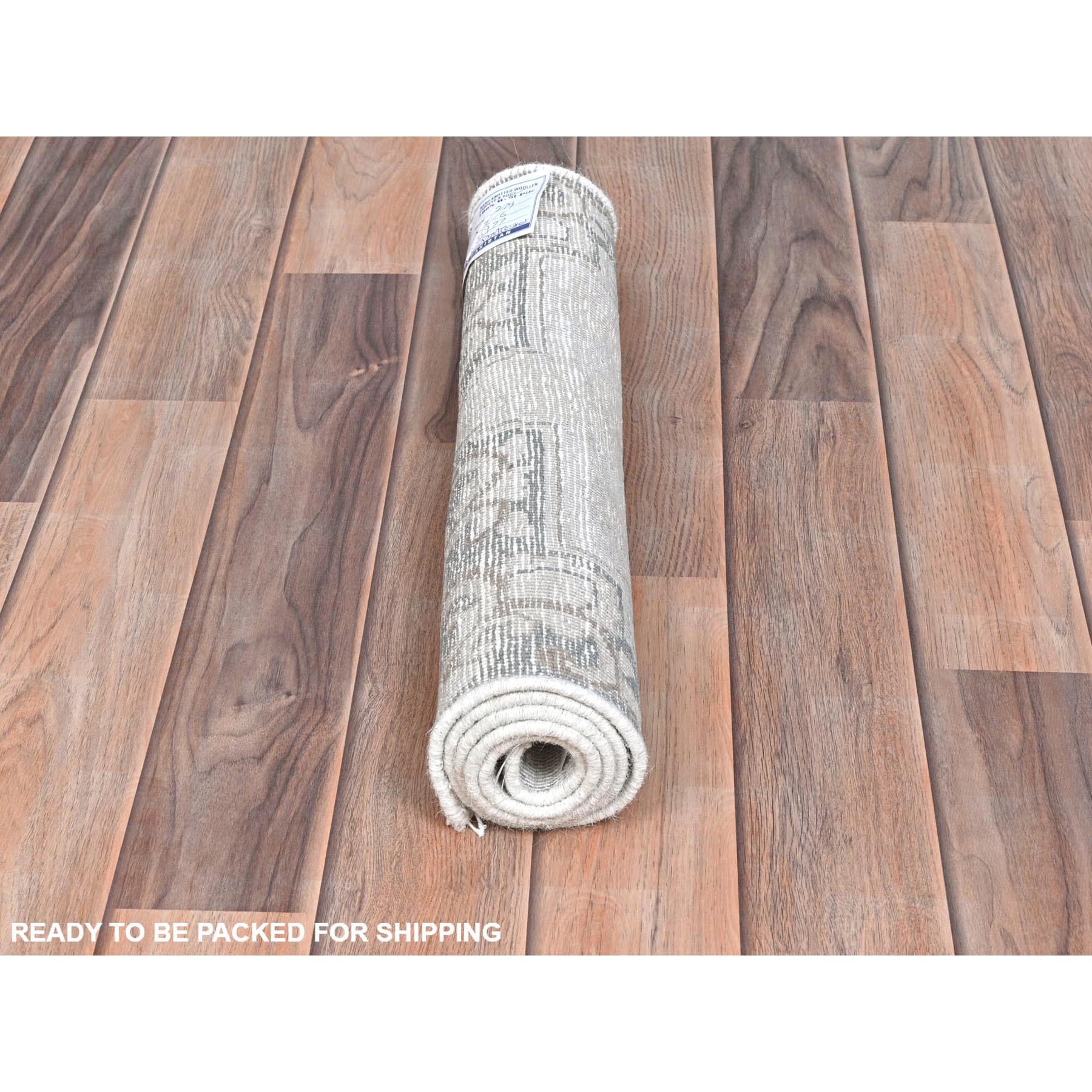1'9"x3'6" Ivory, Cropped Thin Distressed Look Worn Wool, Hand Knotted Old Persian Kerman Shabby Chic, Oriental Rug Sh81977