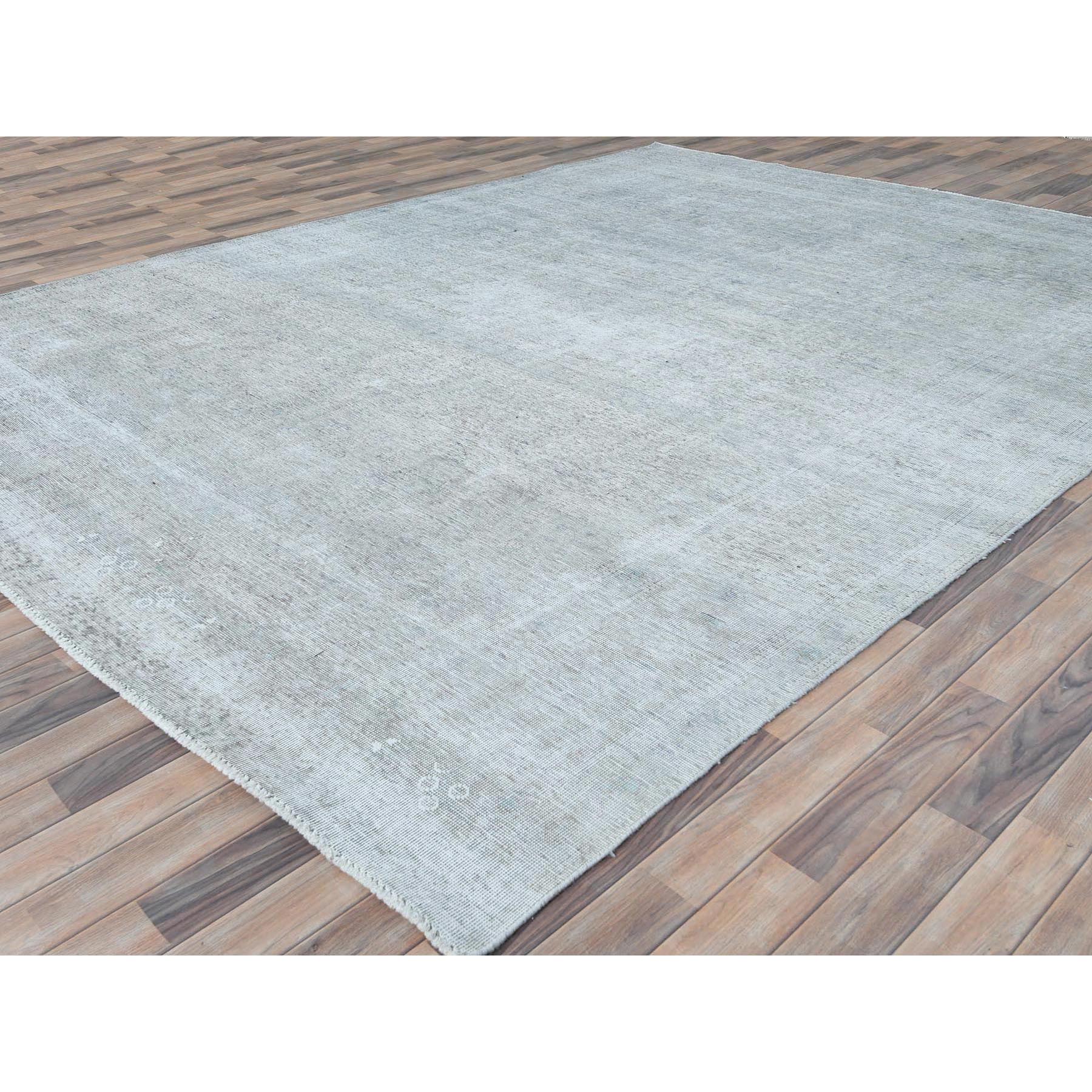 9'7"x12'4" Blueish Gray, Distressed Feel Worn Wool, Hand Knotted Vintage Persian Tabriz, Shaved Down, Oriental Rug Sh82095