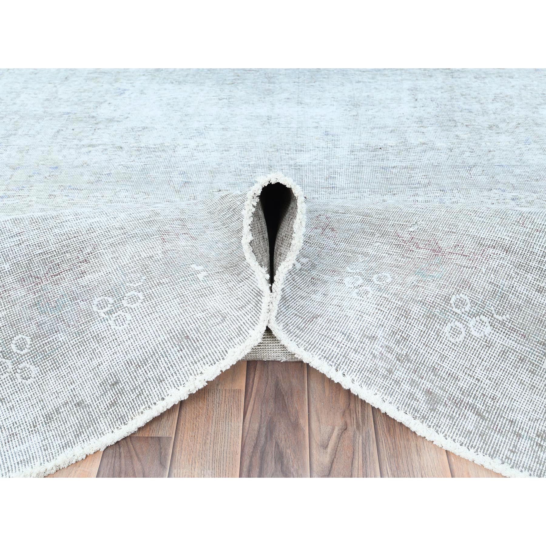 9'7"x12'4" Blueish Gray, Distressed Feel Worn Wool, Hand Knotted Vintage Persian Tabriz, Shaved Down, Oriental Rug Sh82095