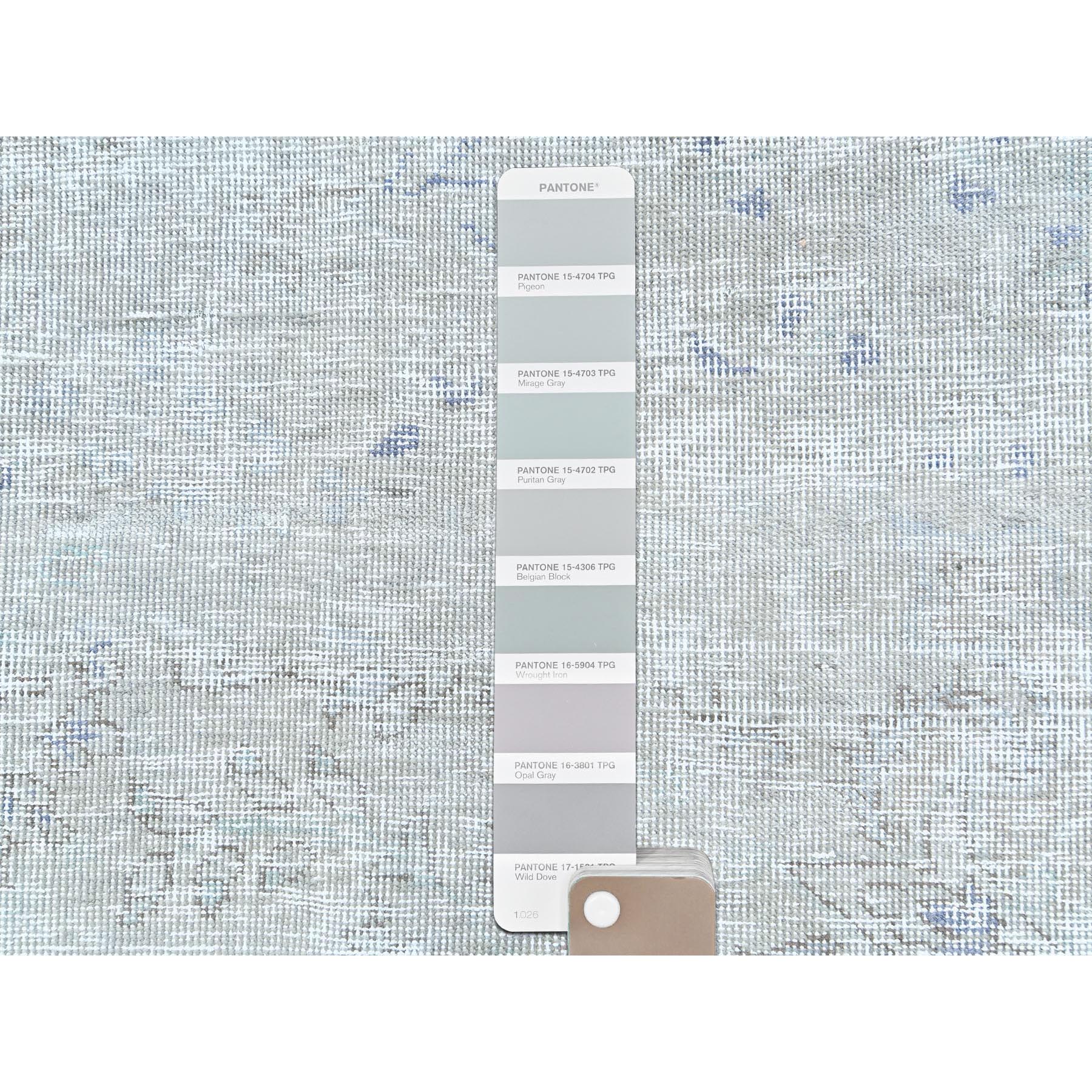 9'7"x12'4" Blueish Gray, Distressed Feel Worn Wool, Hand Knotted Vintage Persian Tabriz, Shaved Down, Oriental Rug Sh82095