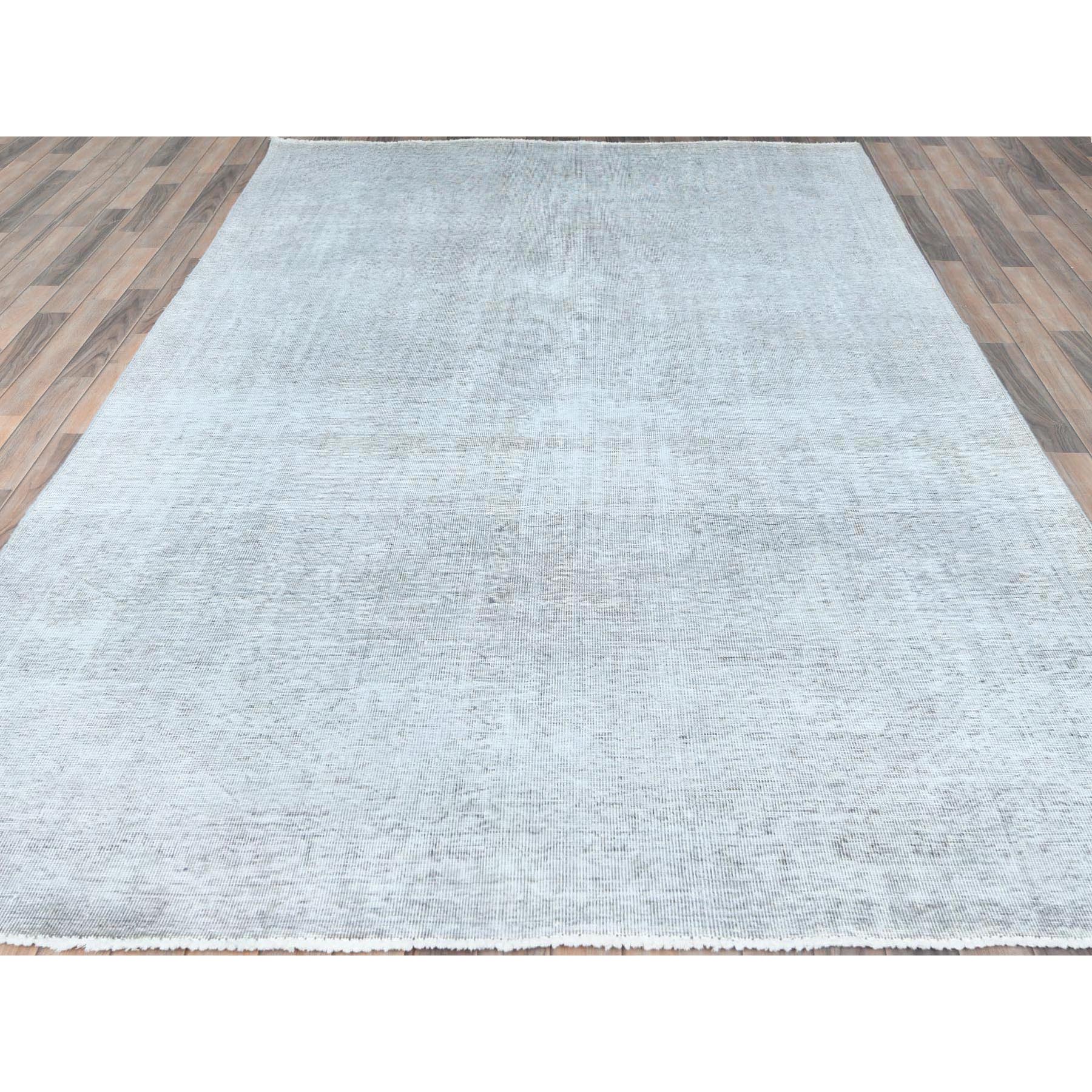 7'x10'2" Light Gray, Hand Knotted Vintage Persian Tabriz, Shaved Down Rustic Look, Worn Wool, Oriental Rug Sh82105