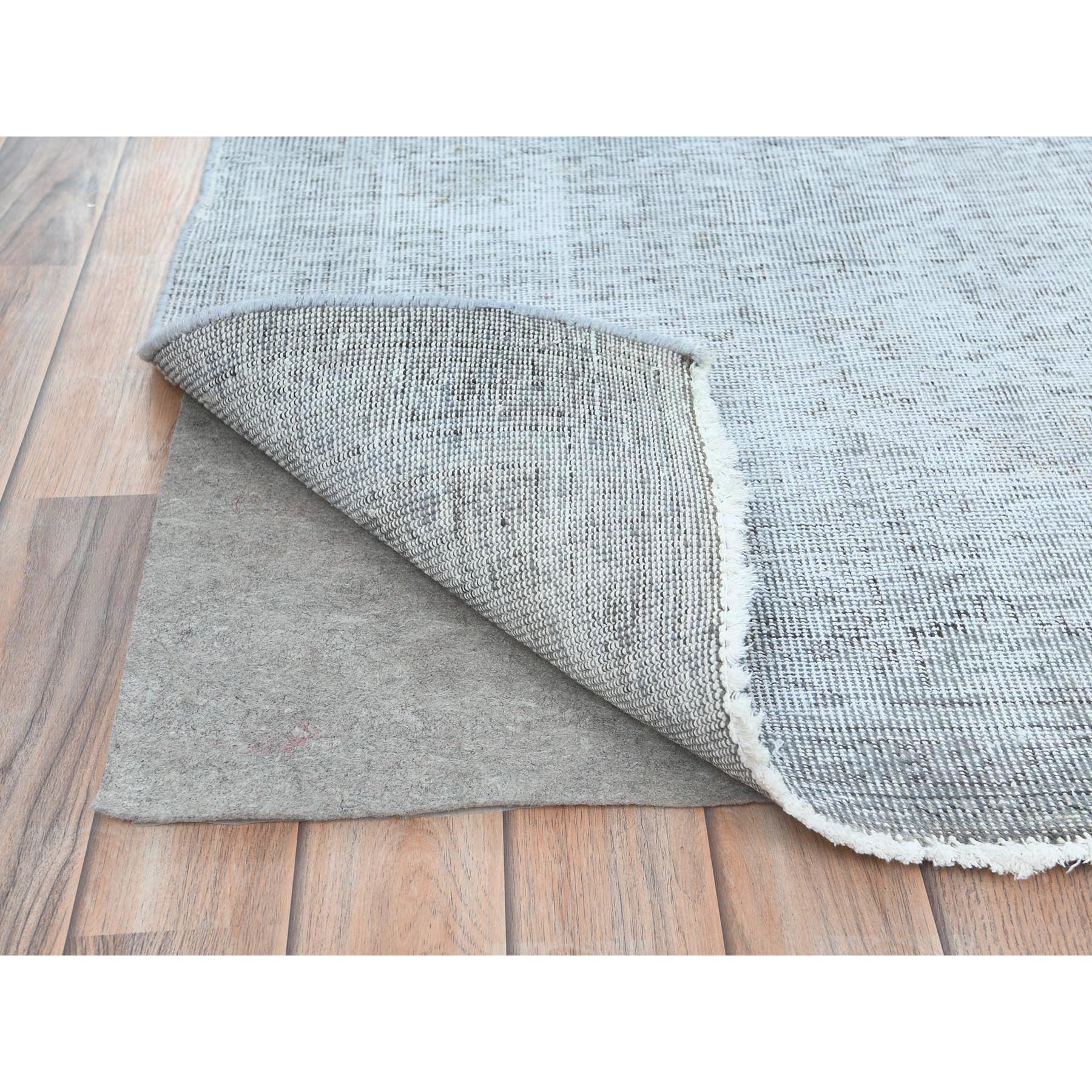 7'x10'2" Light Gray, Hand Knotted Vintage Persian Tabriz, Shaved Down Rustic Look, Worn Wool, Oriental Rug Sh82105