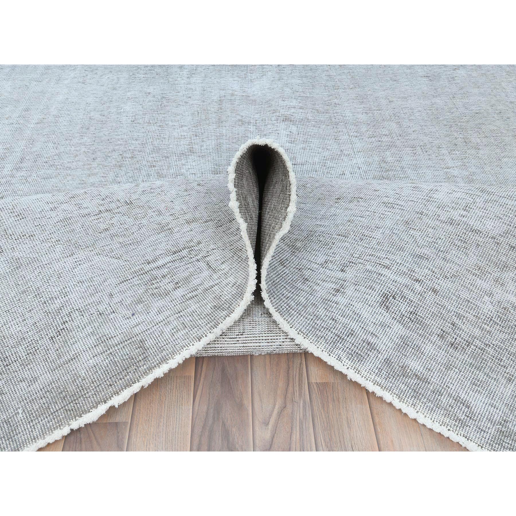 7'x10'2" Light Gray, Hand Knotted Vintage Persian Tabriz, Shaved Down Rustic Look, Worn Wool, Oriental Rug Sh82105