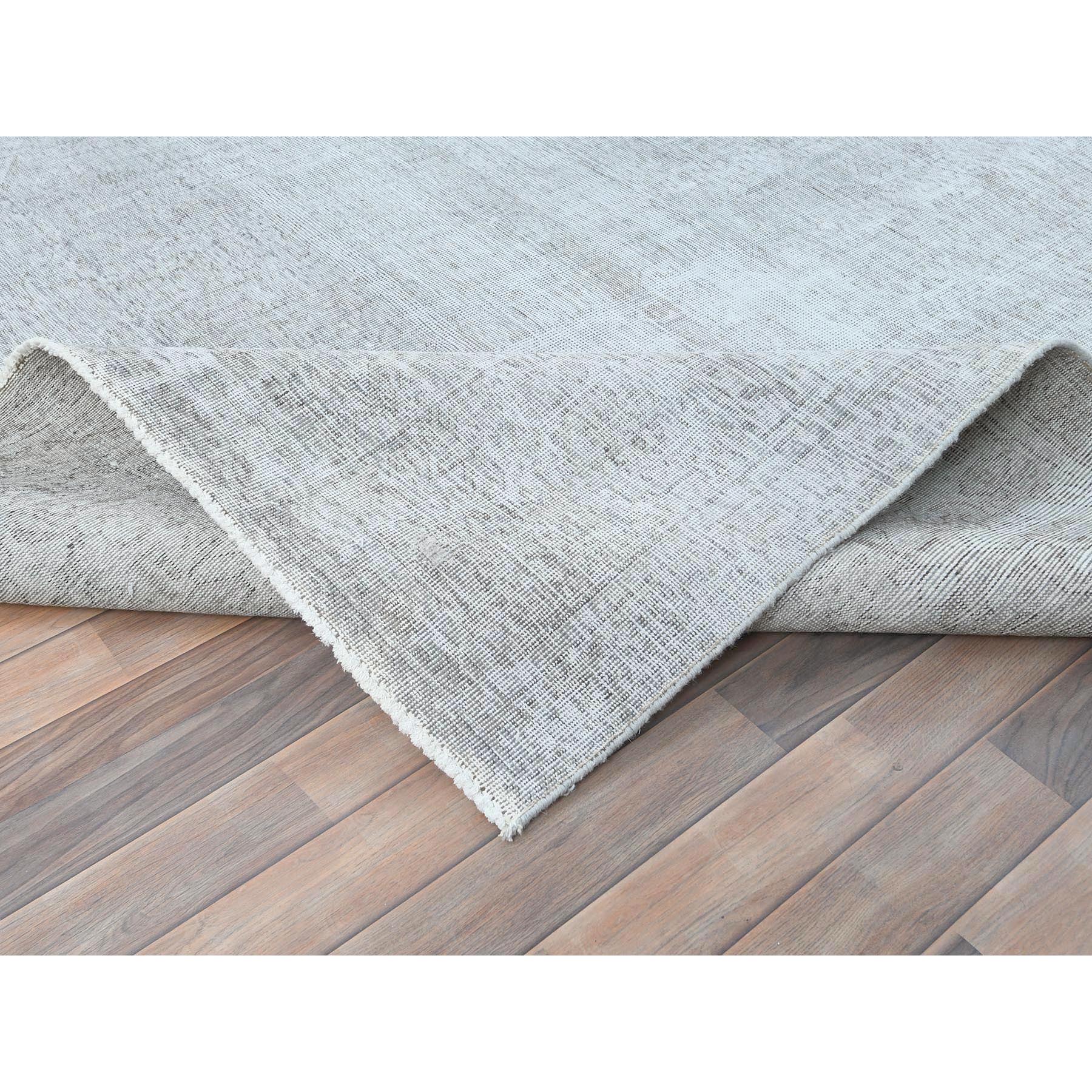 7'x10'2" Light Gray, Hand Knotted Vintage Persian Tabriz, Shaved Down Rustic Look, Worn Wool, Oriental Rug Sh82105