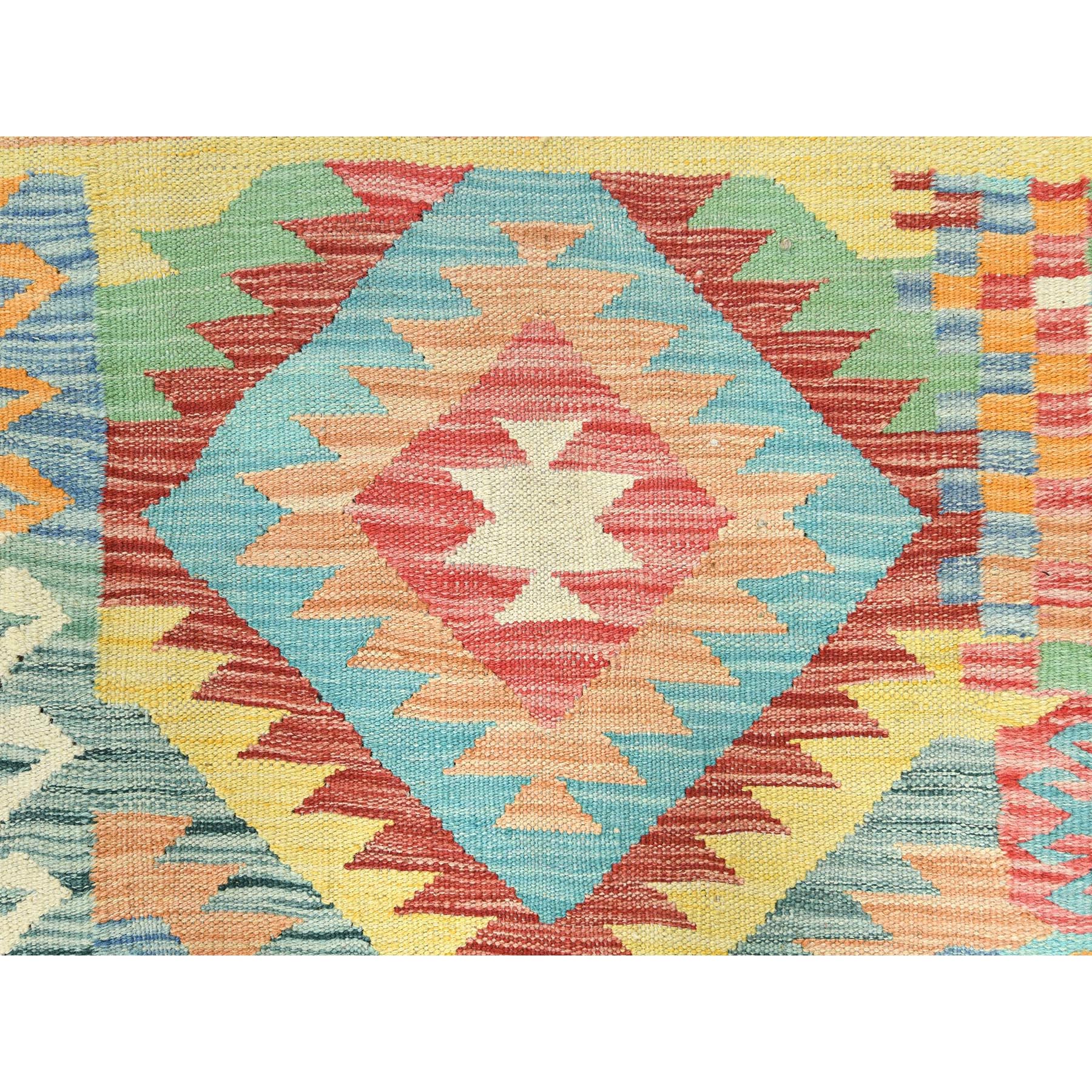 2'10"x4'8" Colorful, Natural Dyes Flat Weave, Organic Wool Hand Woven, Afghan Kilim with Geometric Design Reversible, Oriental Rug Sh82204