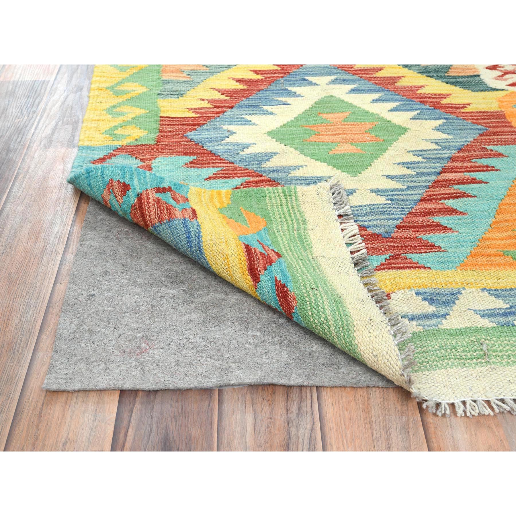 2'10"x4'8" Colorful, Natural Dyes Flat Weave, Organic Wool Hand Woven, Afghan Kilim with Geometric Design Reversible, Oriental Rug Sh82204