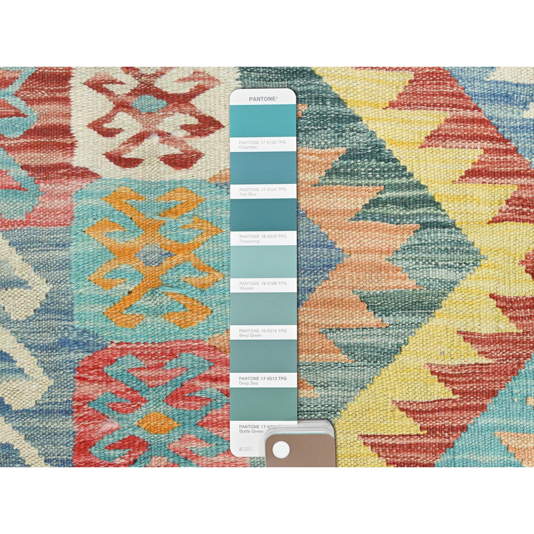 2'10"x4'8" Colorful, Natural Dyes Flat Weave, Organic Wool Hand Woven, Afghan Kilim with Geometric Design Reversible, Oriental Rug Sh82204