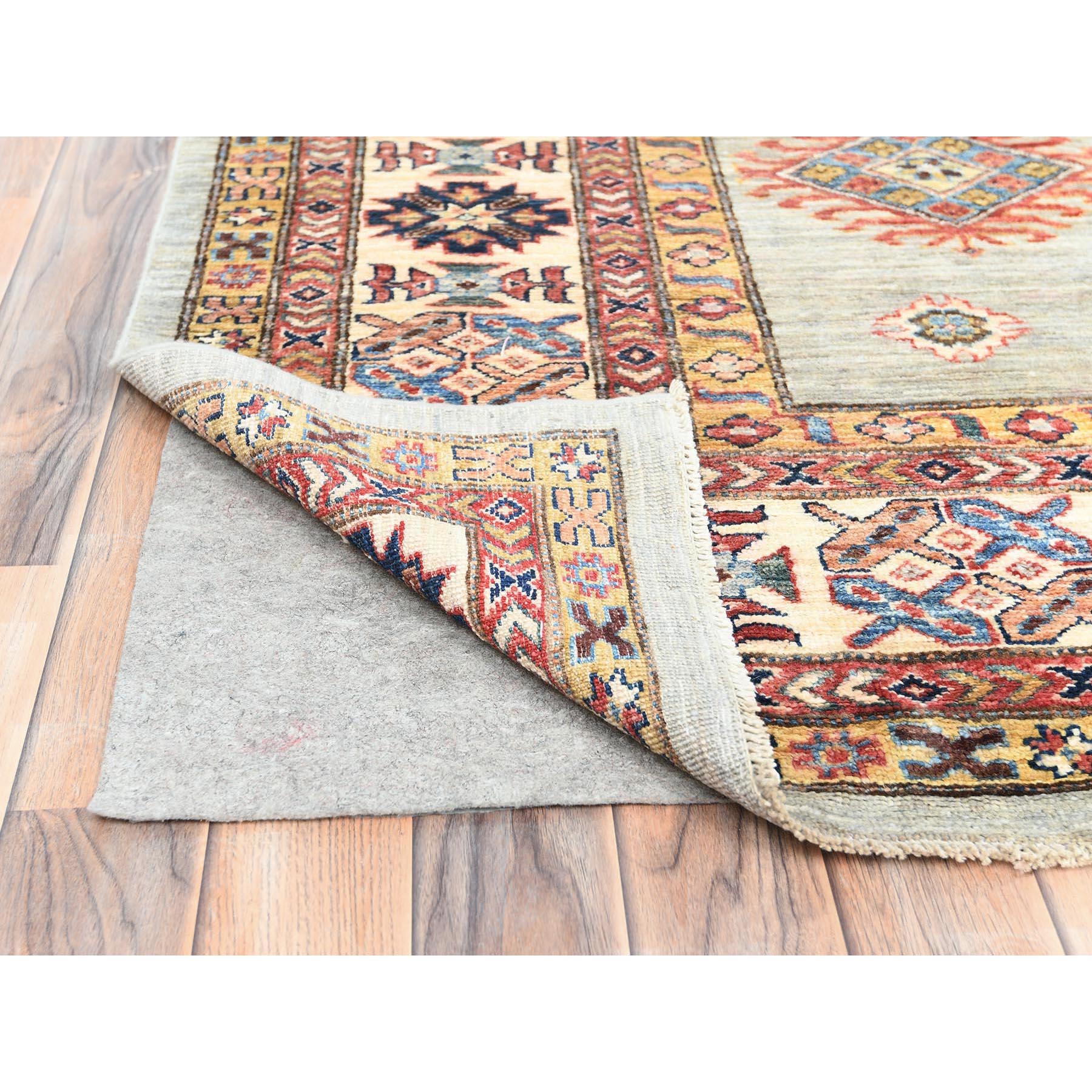10'x13'6" Light Gray, Afghan Super Kazak with Geometric Medallions, Natural Dyes Densely Woven, Extra Soft Wool Hand Knotted, Oriental Rug Sh82278