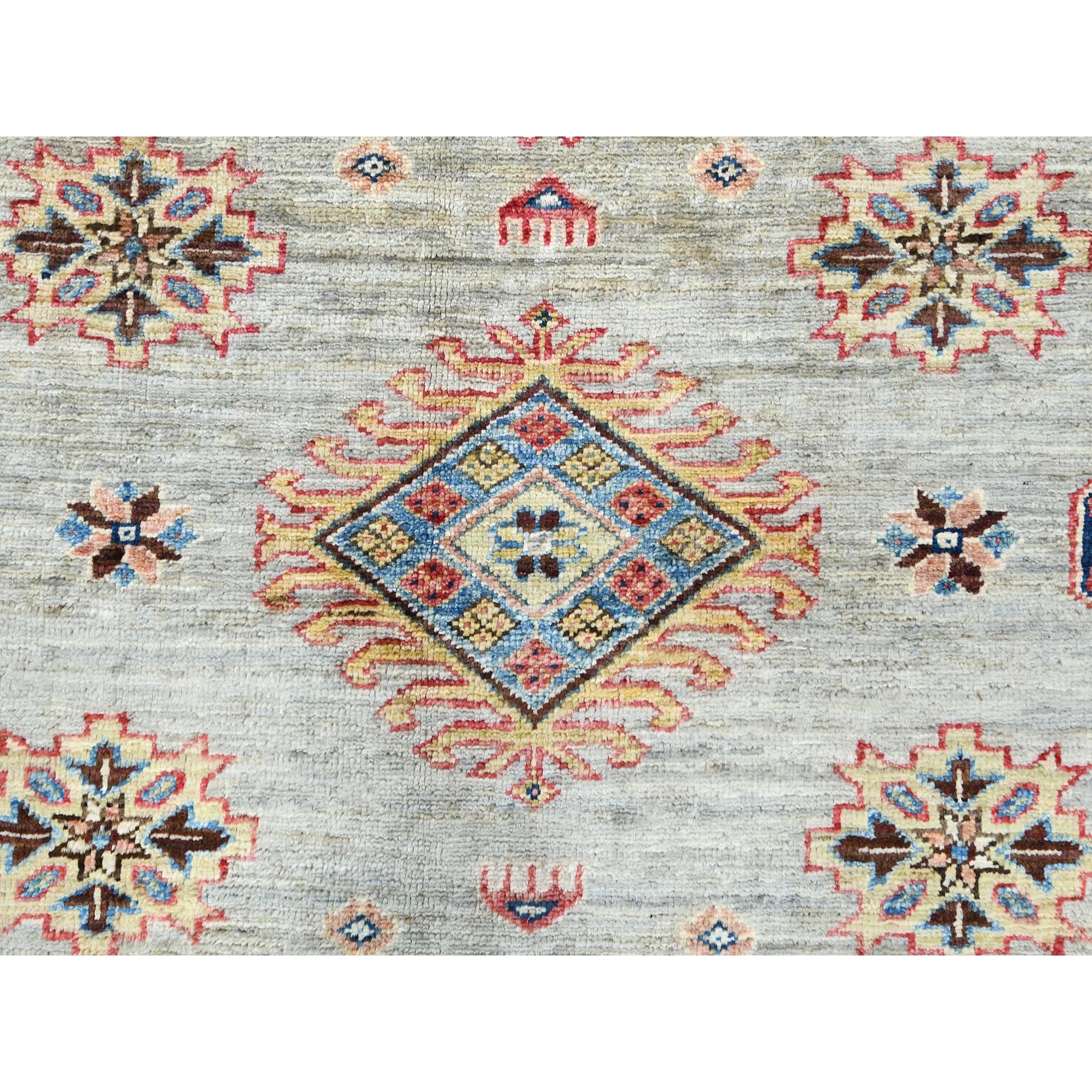 10'x13'6" Light Gray, Afghan Super Kazak with Geometric Medallions, Natural Dyes Densely Woven, Extra Soft Wool Hand Knotted, Oriental Rug Sh82278