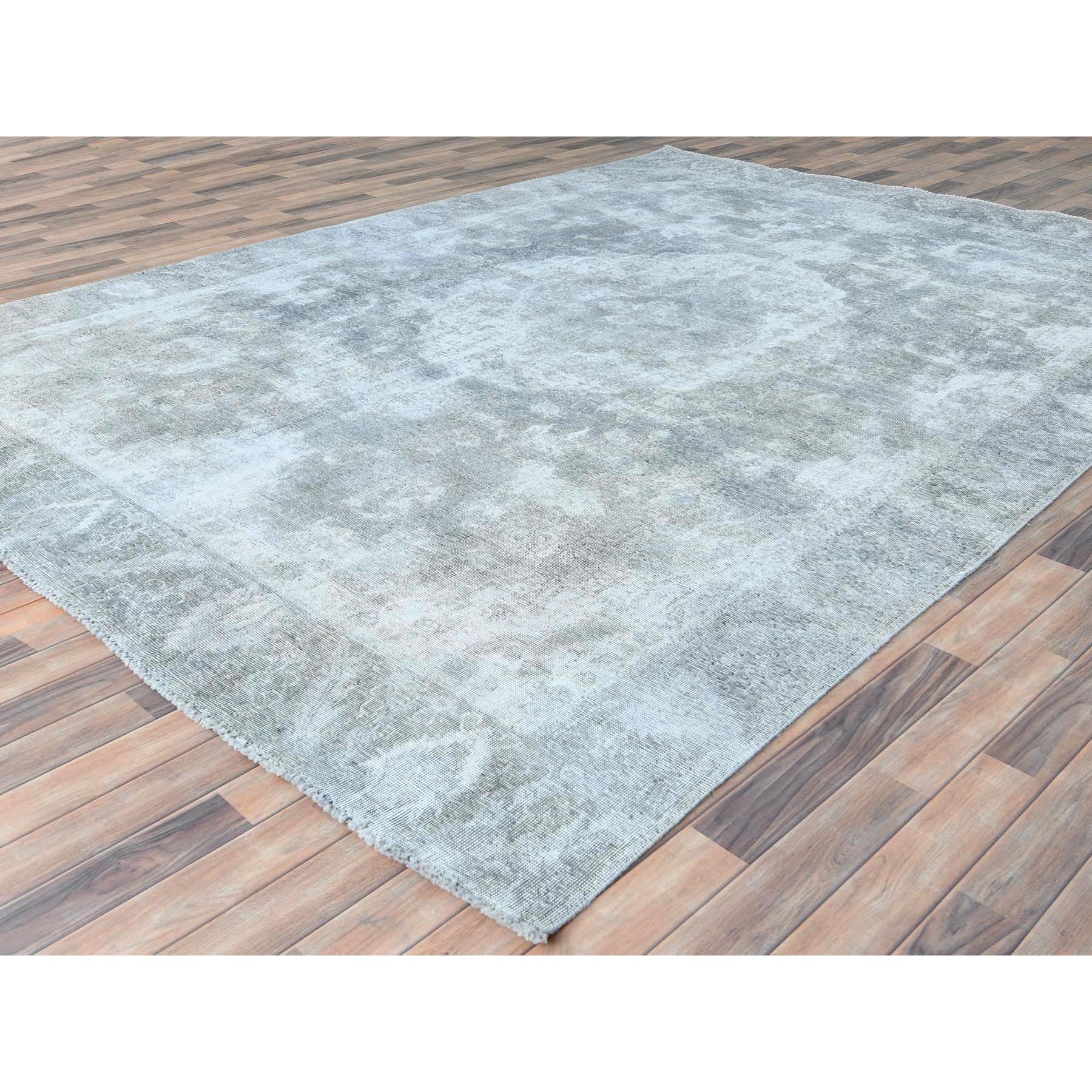 8'10"x12' Blueish Gray, Distressed Feel Worn Wool, Hand Knotted Vintage Persian Tabriz, Shaved Down, Oriental Rug Sh82339
