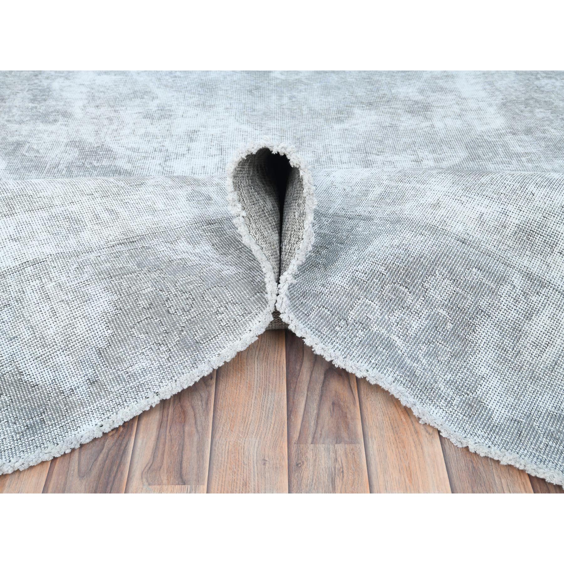 8'10"x12' Blueish Gray, Distressed Feel Worn Wool, Hand Knotted Vintage Persian Tabriz, Shaved Down, Oriental Rug Sh82339
