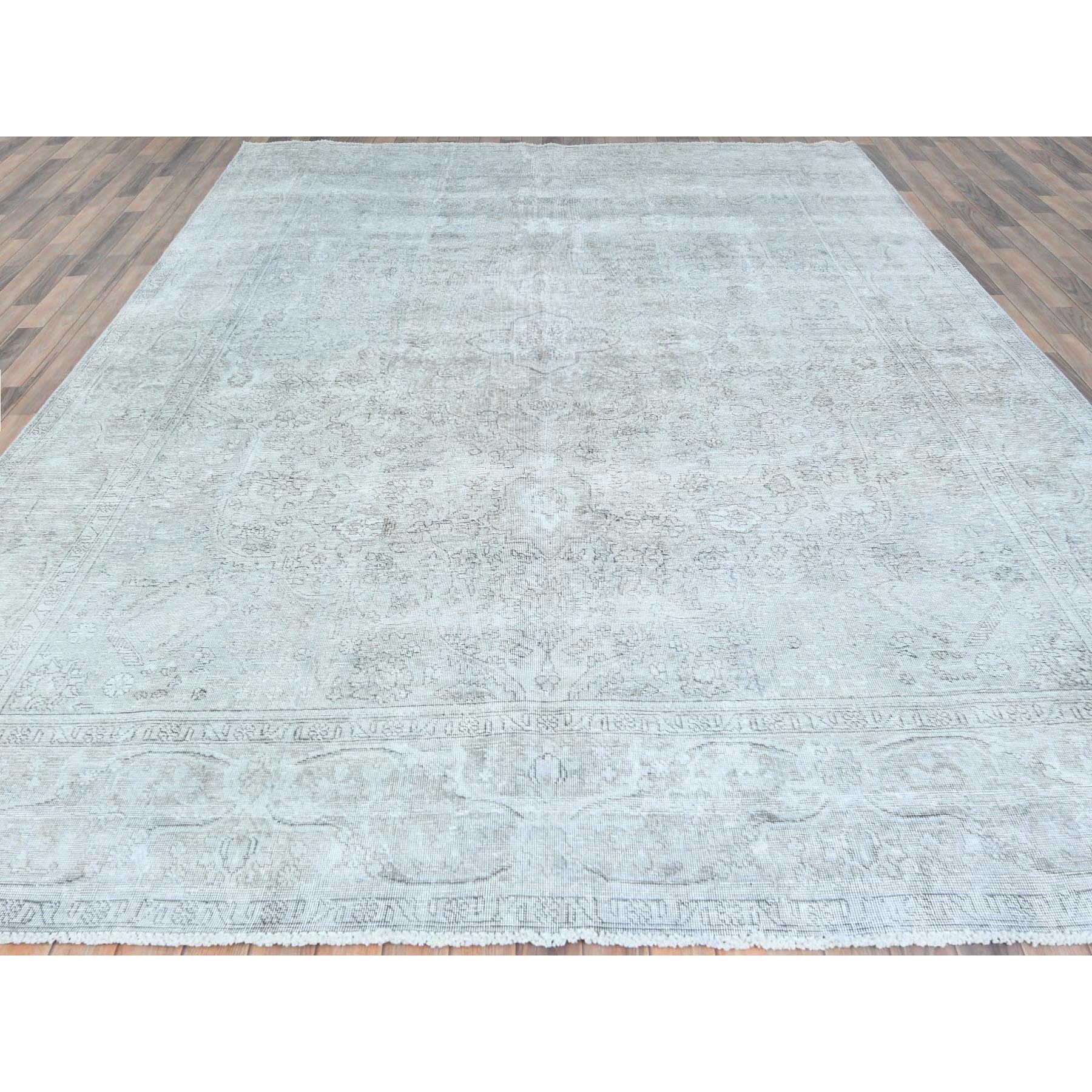 9'4"x12'3" Blueish Gray, Worn Down Rustic Feel, Worn Wool Hand Knotted, Vintage Persian Tabriz, Oriental Rug Sh82340