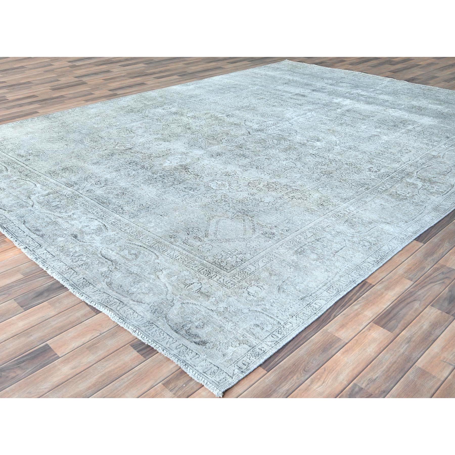 9'4"x12'3" Blueish Gray, Worn Down Rustic Feel, Worn Wool Hand Knotted, Vintage Persian Tabriz, Oriental Rug Sh82340