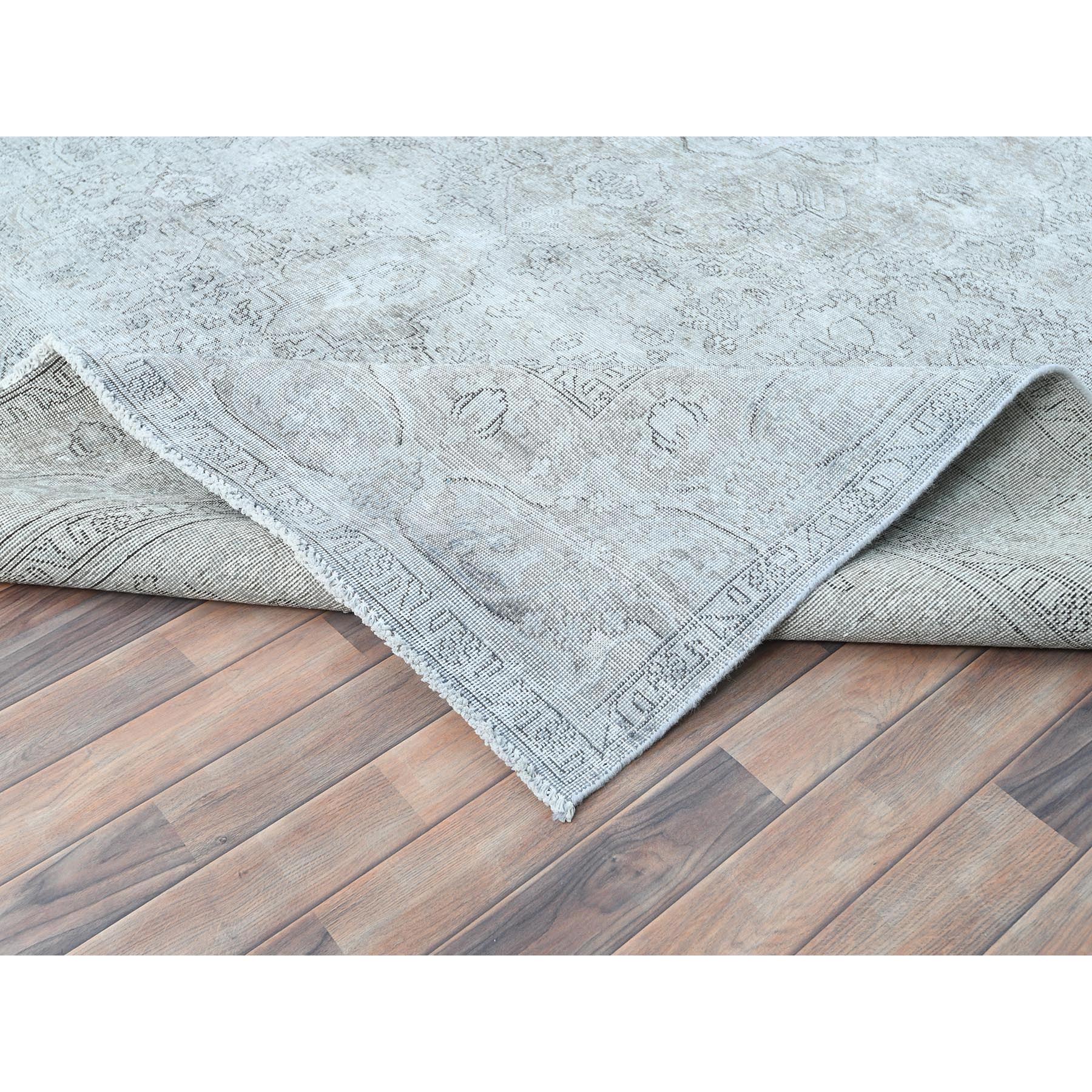 9'4"x12'3" Blueish Gray, Worn Down Rustic Feel, Worn Wool Hand Knotted, Vintage Persian Tabriz, Oriental Rug Sh82340