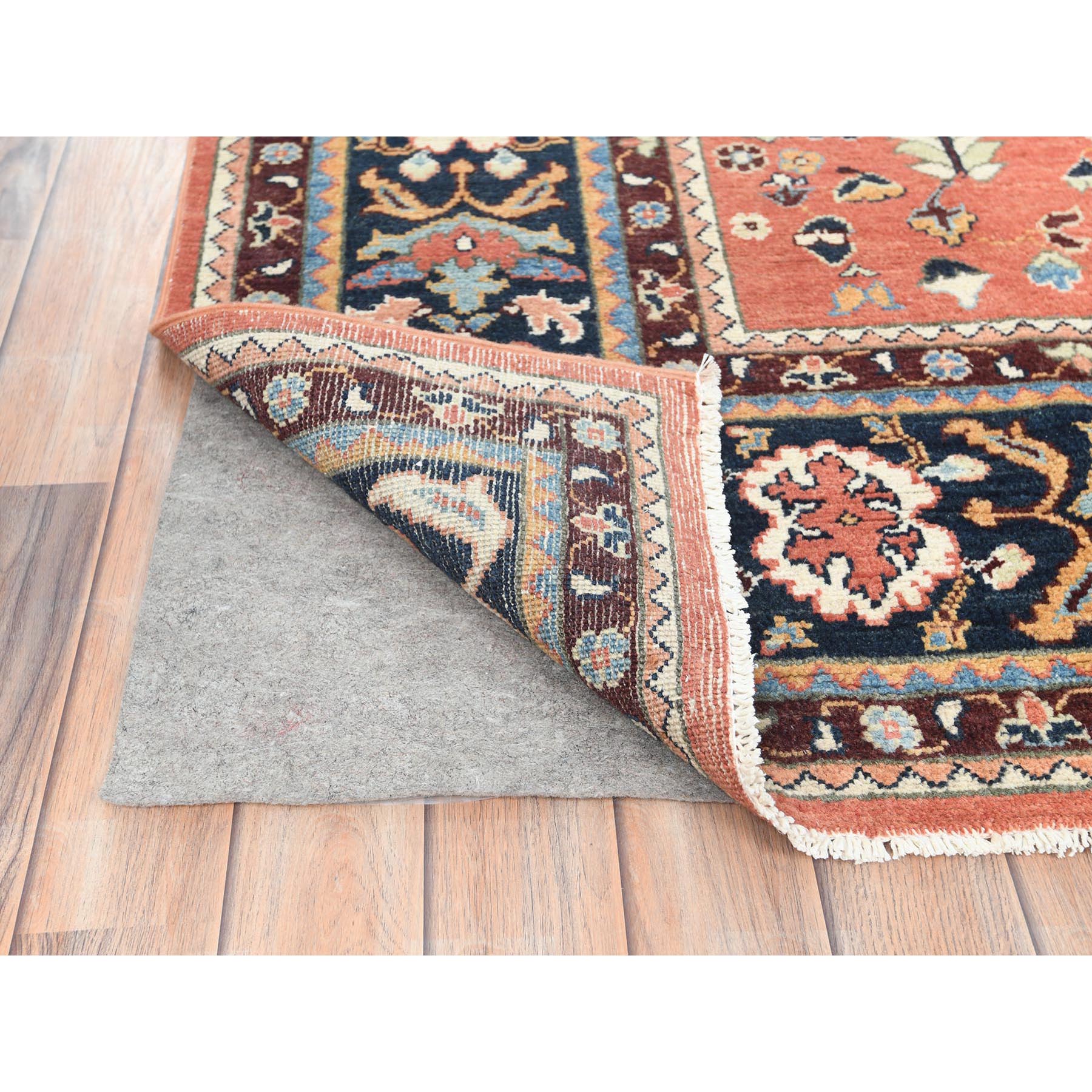 8'x9'6" Coral Orange, Afghan Peshawar with Large Medallion Heriz Design Vegetable Dyes, 100% Wool Hand Knotted, Oriental Rug Sh82676